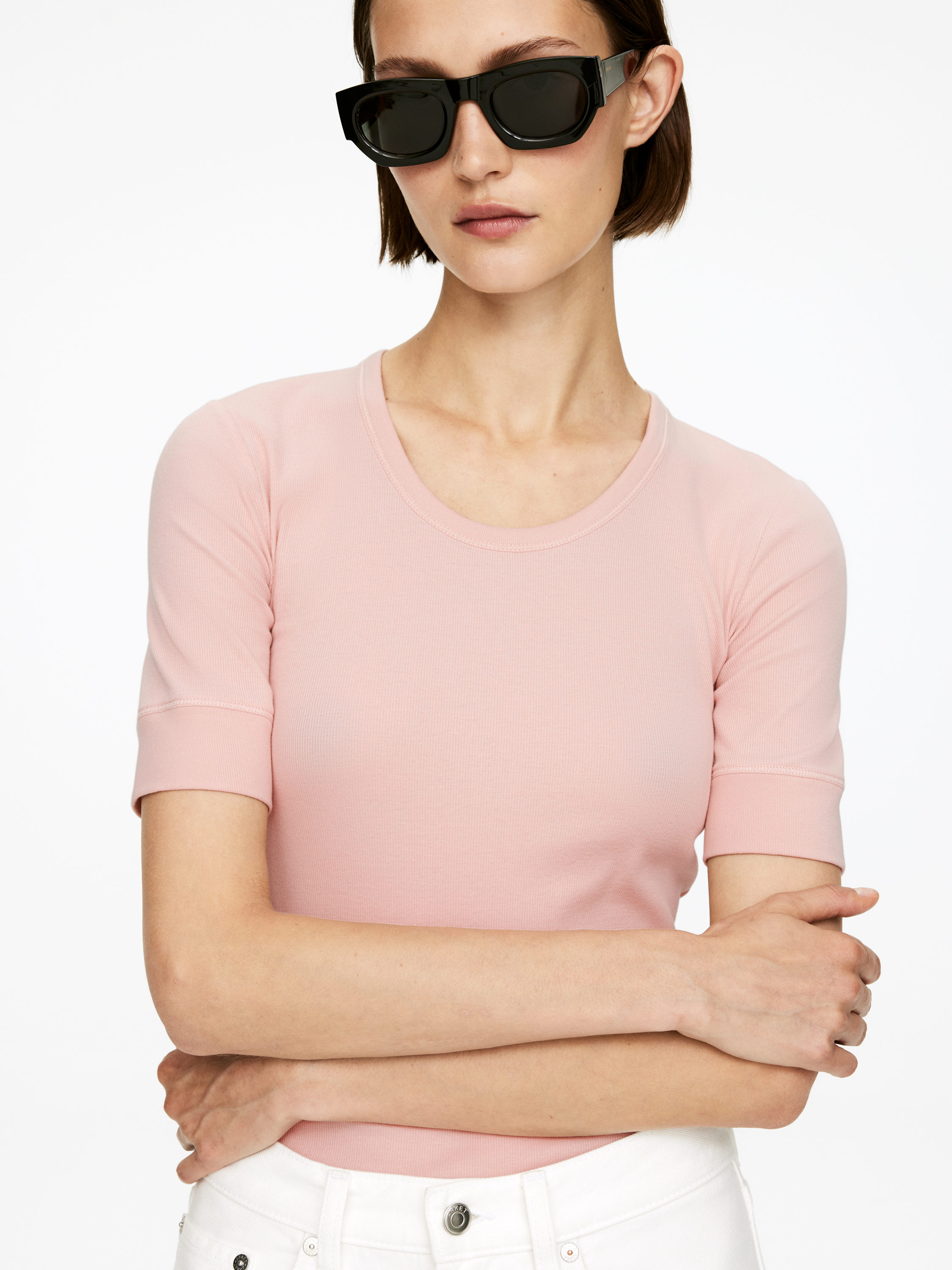 Ribbed T-Shirt - Dusty Peach - Slim fit - Women - StillMedia/Lookbook - 3