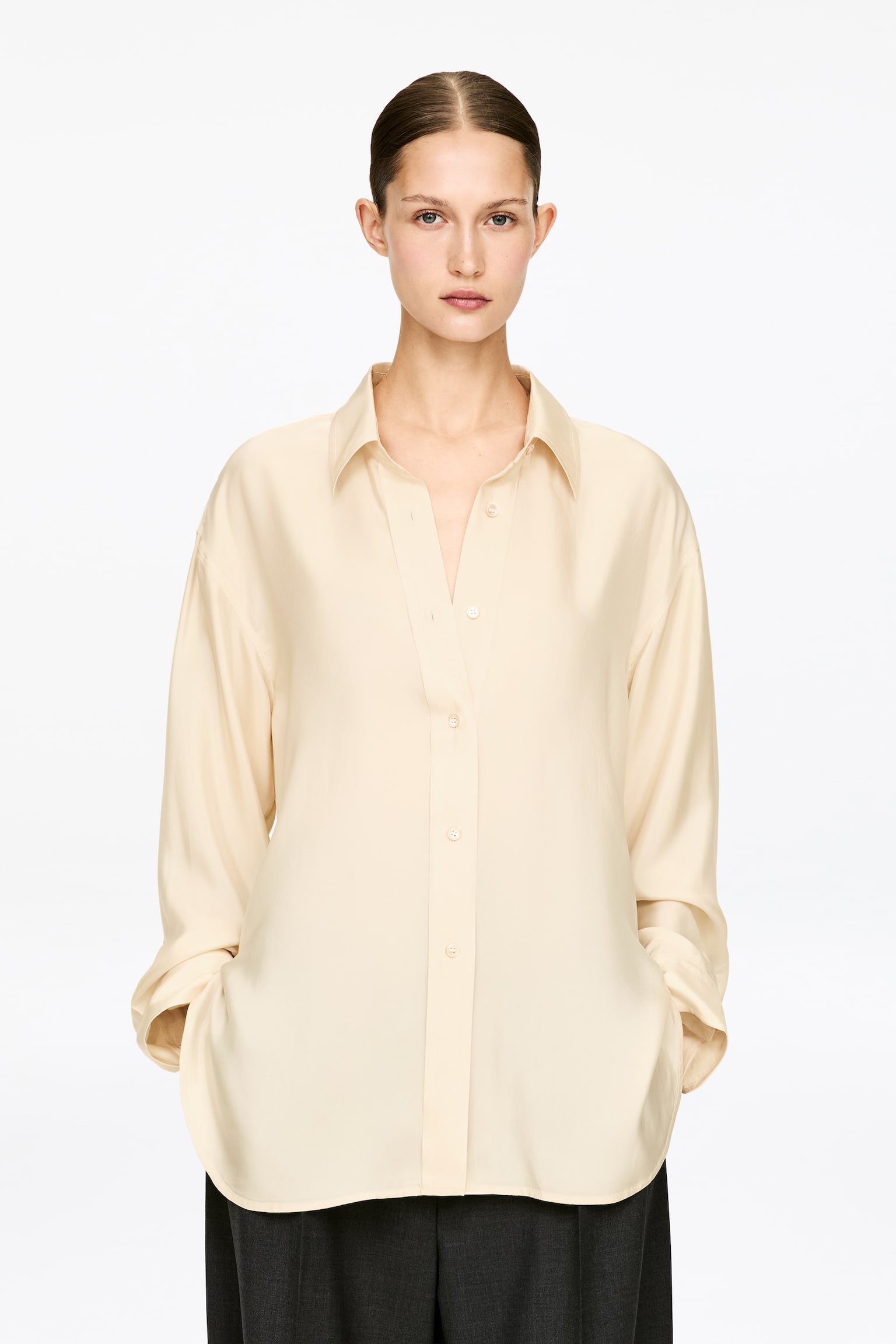 Cămașă cu poale lungi - Bej - 1