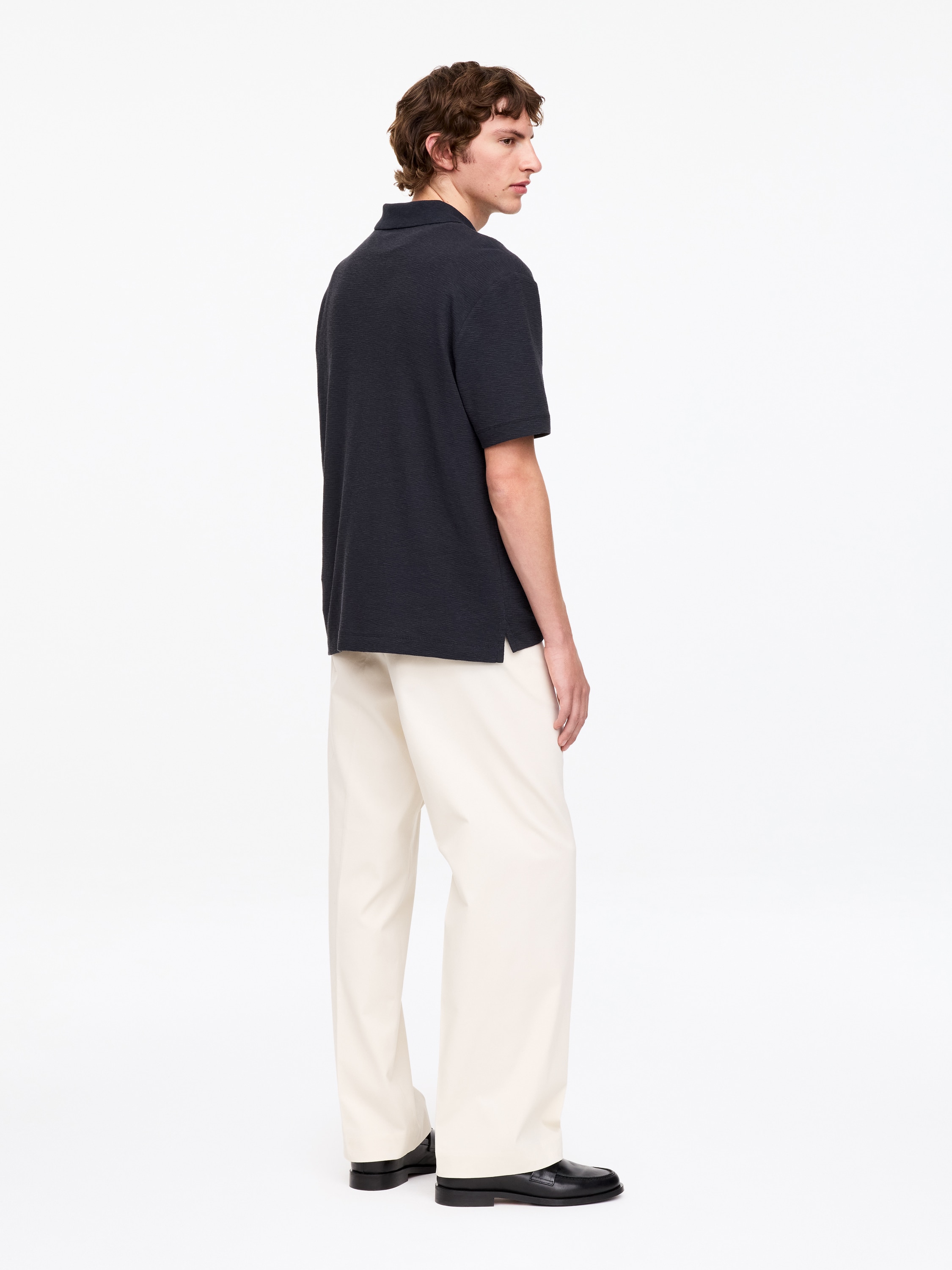 Poloshirt aus Baumwoll-Leinen - Dunkelblau/Braun
