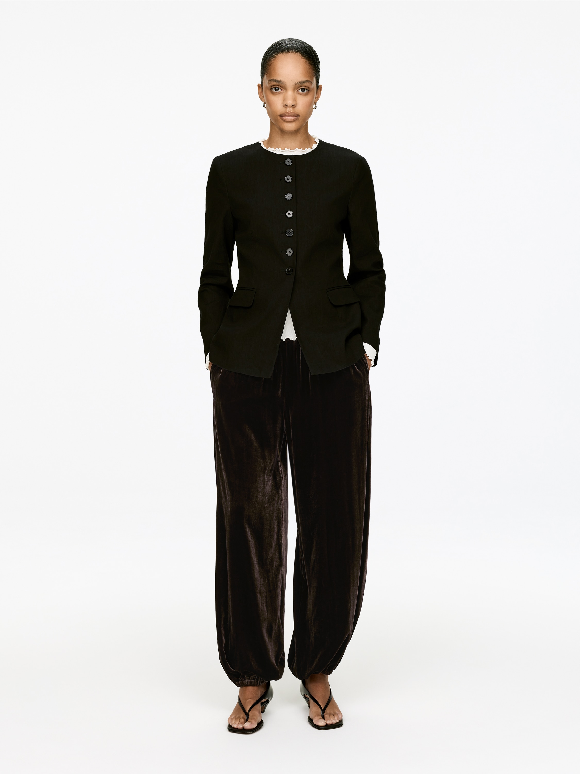 Fluid Velvet Trousers - Dunkelbraun/Schwarz