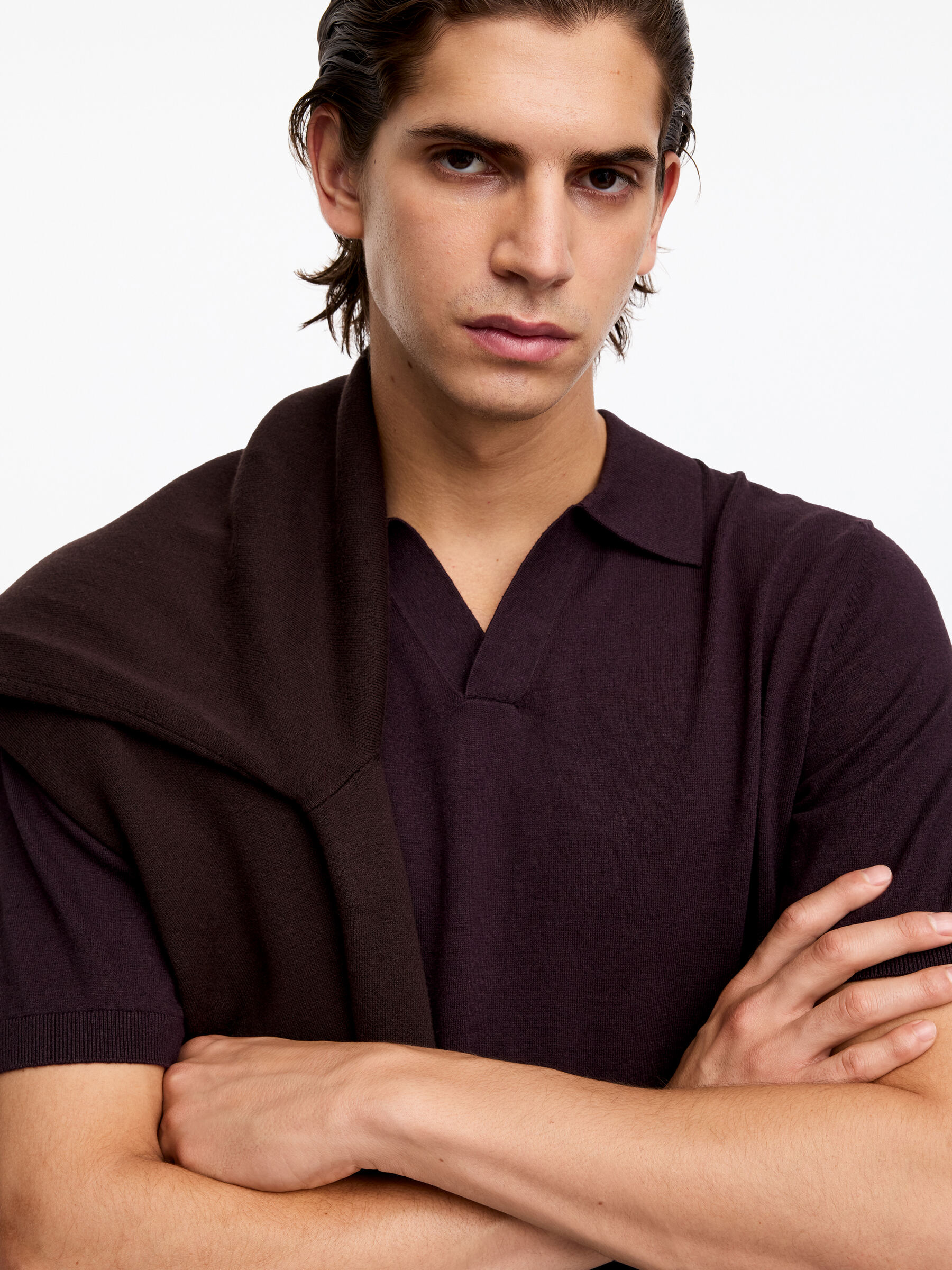 Cotton Linen Polo Shirt - Burgundy - Regular fit - Men - StillMedia/Lookbook - 9