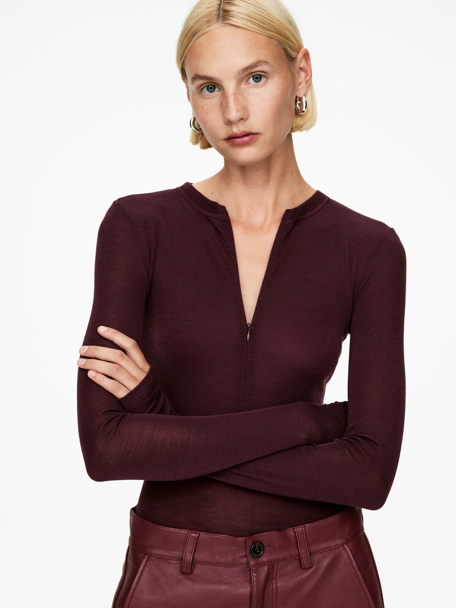 Haut en laine avec demi-zip - Bordeaux/Noir - 3