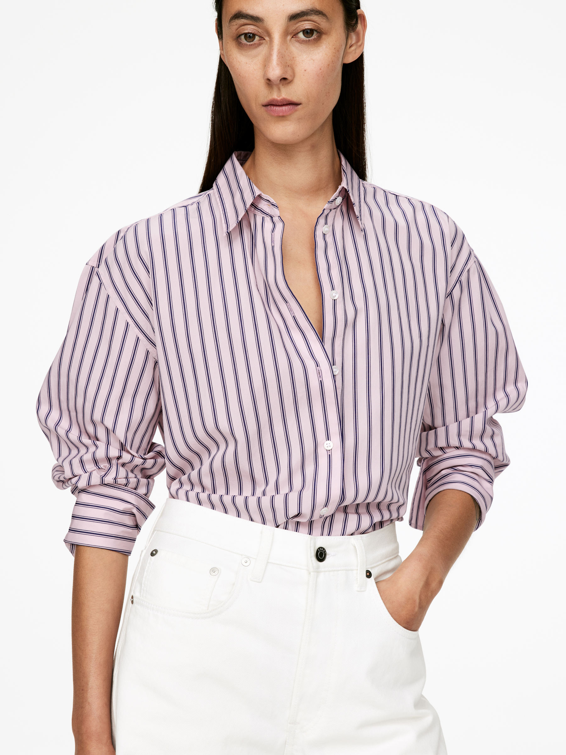 Cotton Poplin Shirt - Pink/Blue - Relaxed fit - Women - StillMedia/Lookbook - 4