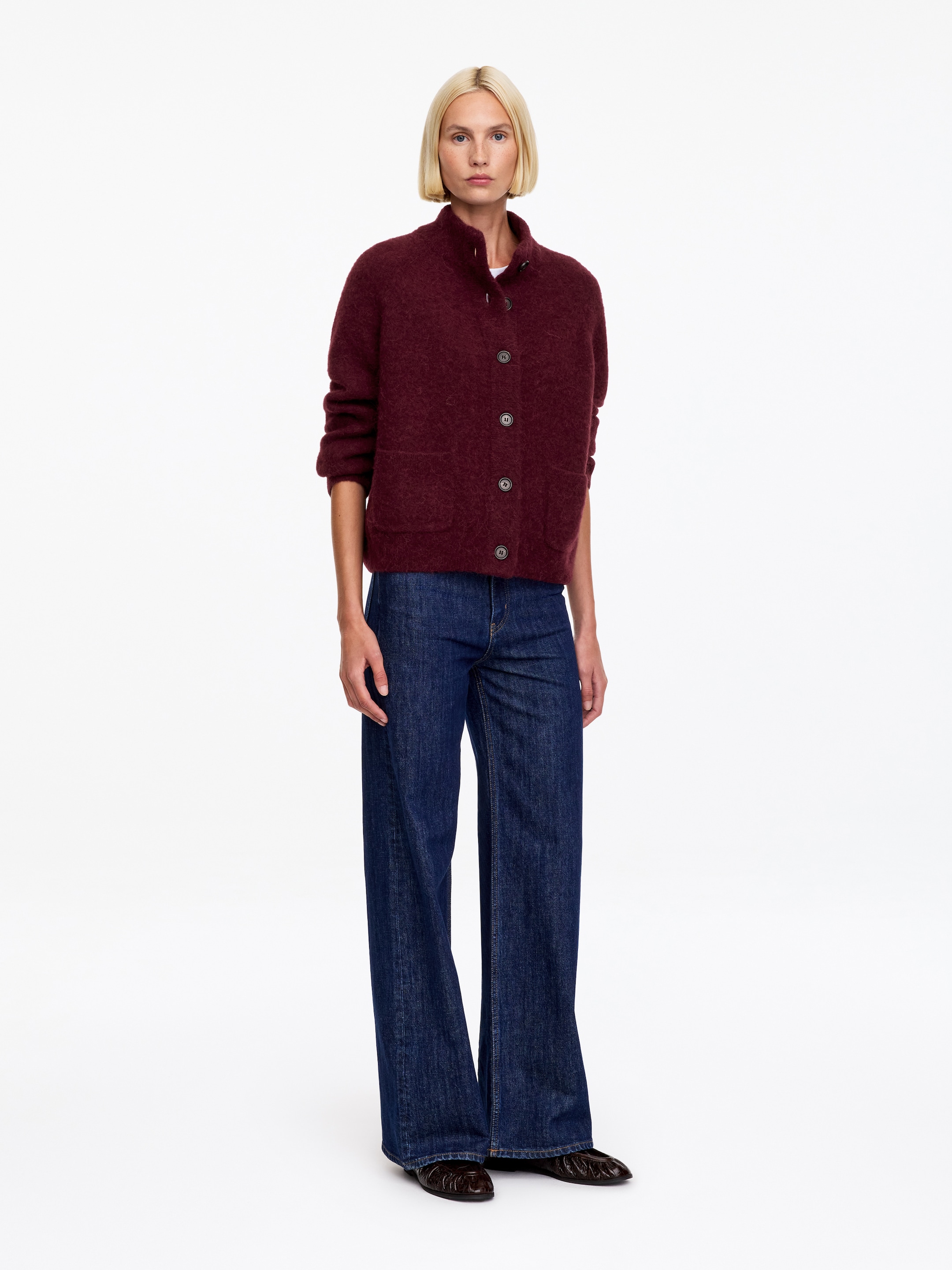 Alpaca-Wool Blend Cardigan - Burgundy - Loose fit - women - StillMedia/Lookbook - 4