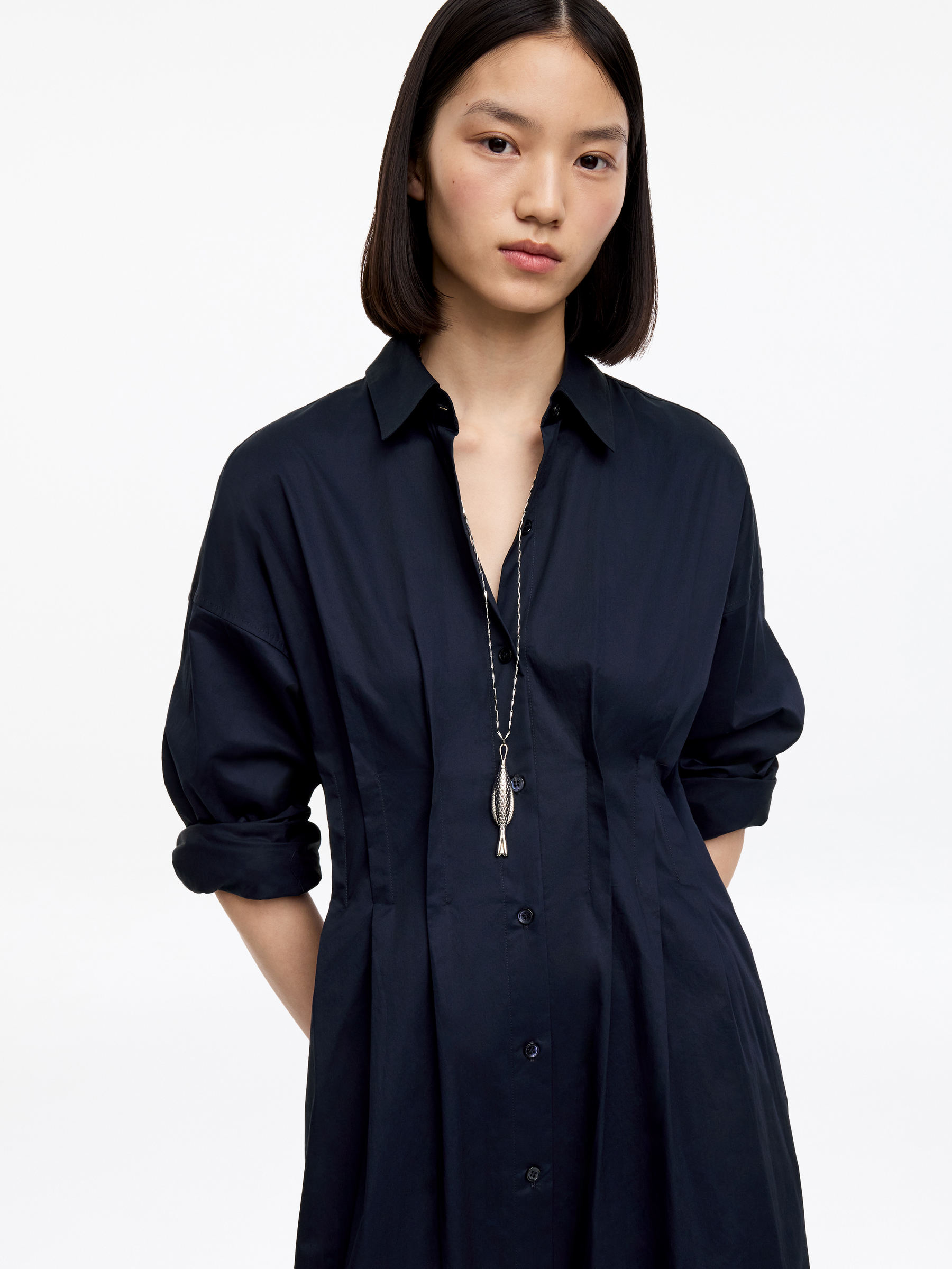 Pleated Shirt Dress - Dark Blue - Regular fit - Women - StillMedia/Lookbook - 8