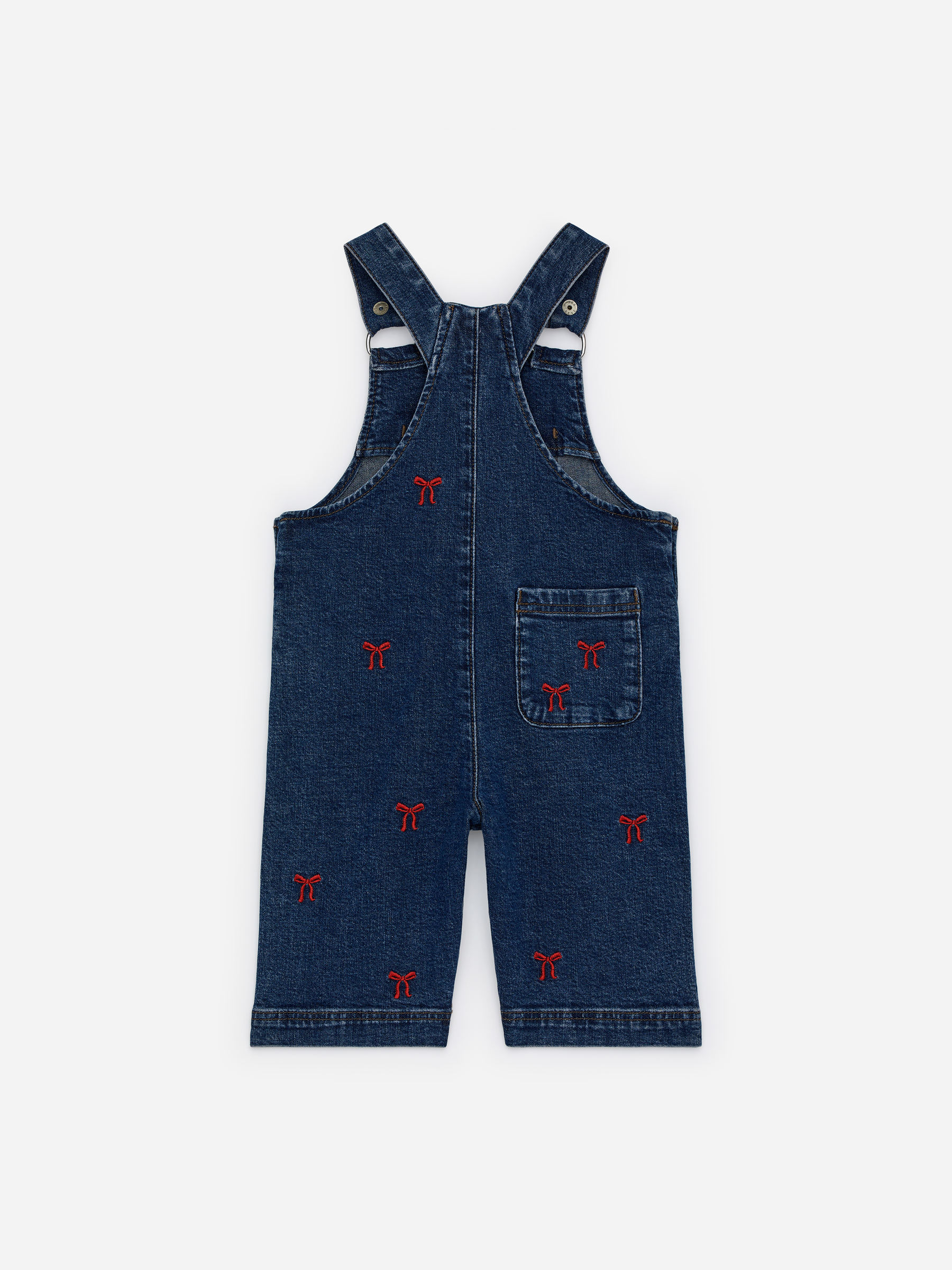Embroidered Denim Dungarees - Dark Blue/Bows - Children - StillMedia/DescriptiveStillLife - 2