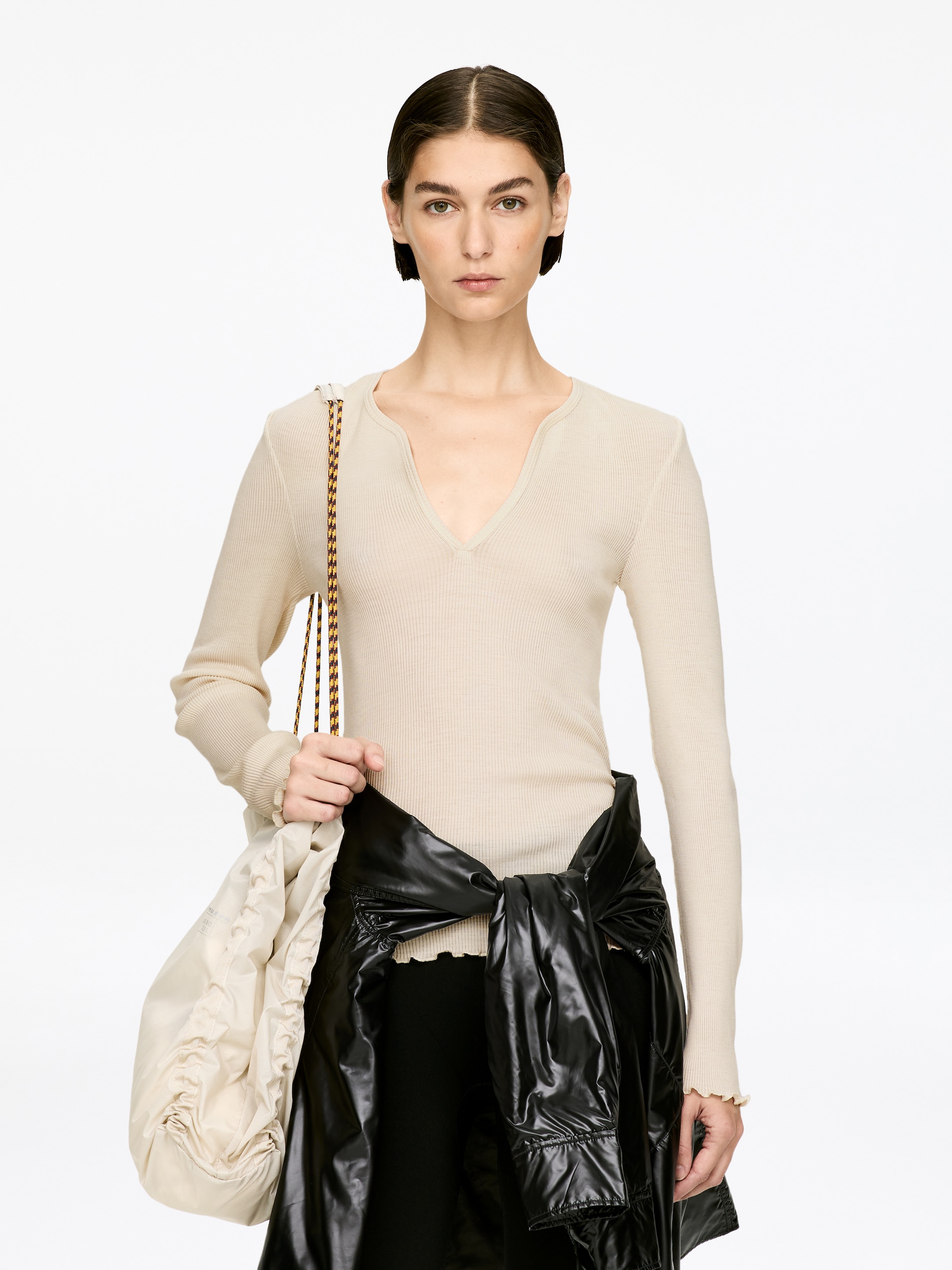 Agrandir l'image: Haut côtelé en laine et soie - Blanc cassé - FEMME | H&M BE 1