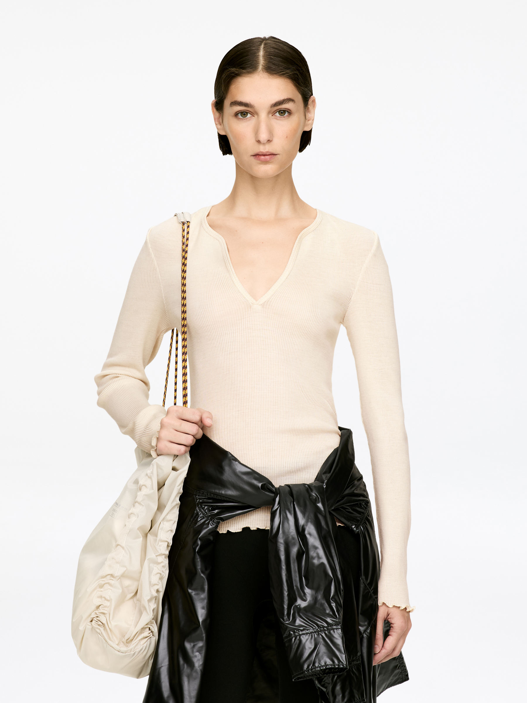 Wool-Silk Rib Top-#DCD6C7-17091