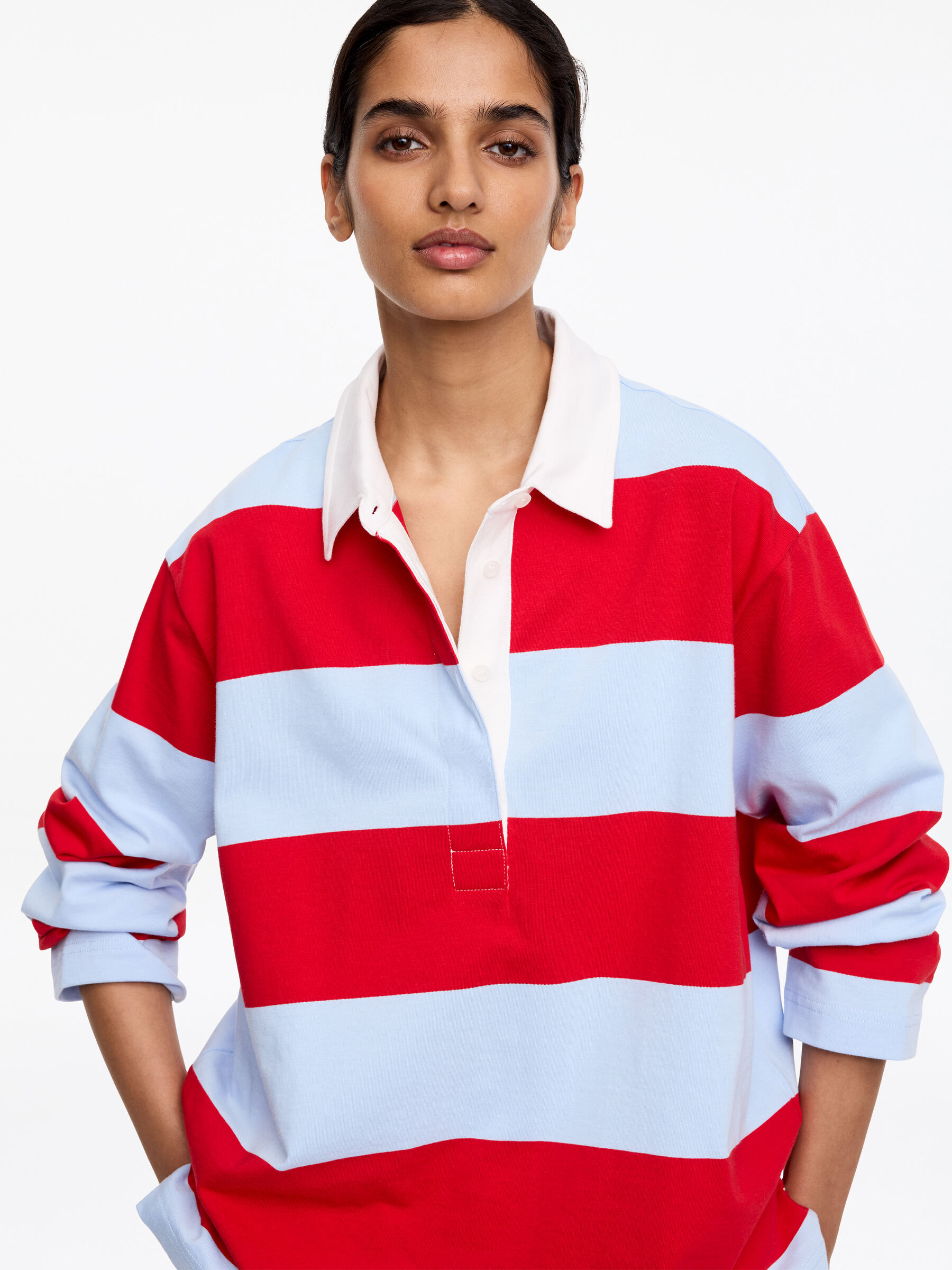 Cotton Polo Shirt - Red/Blue - Regular fit - Women - StillMedia/Lookbook - 5
