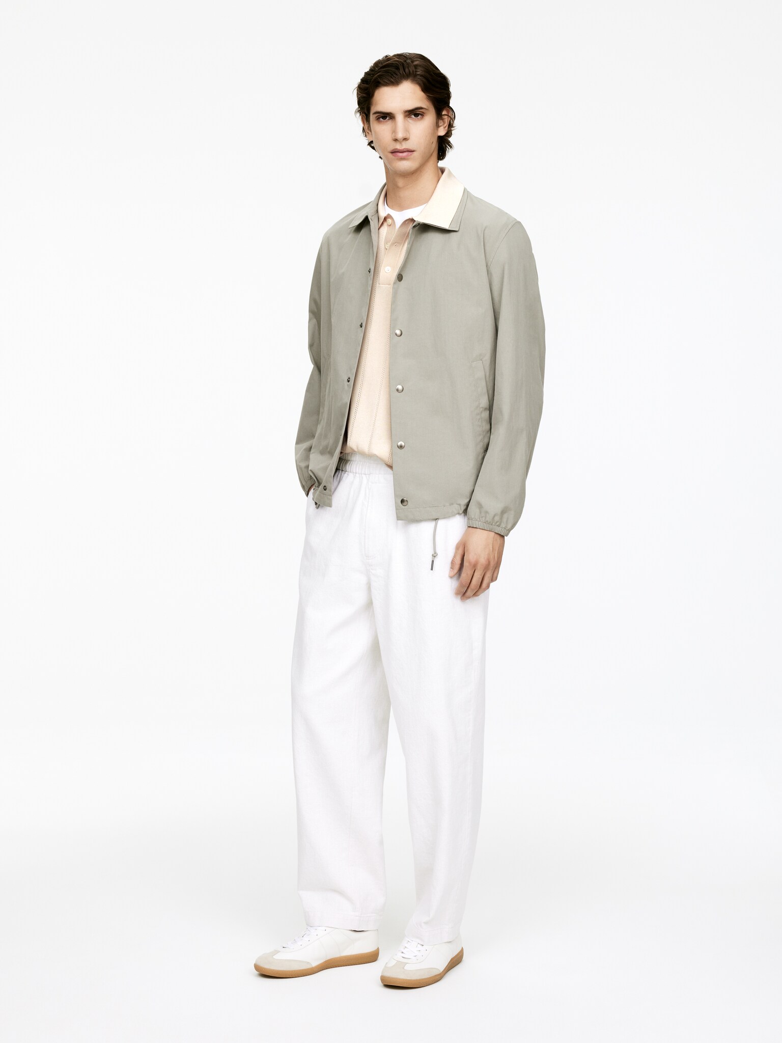 Poloshirt im Pointelle-Strick - Beige/Dunkelblau - 3