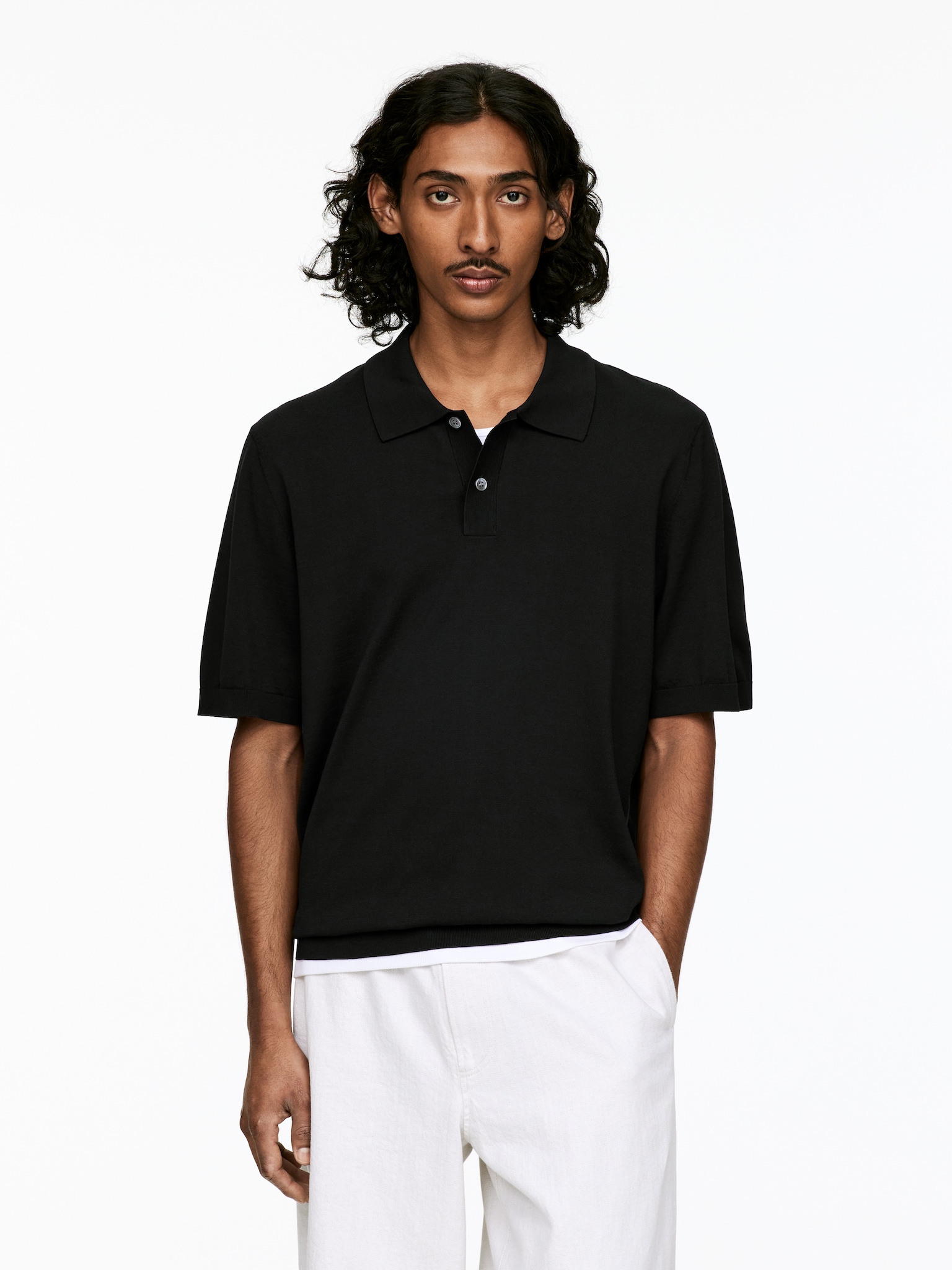 Poloshirt aus Baumwolle und Seide - Schwarz/Khaki