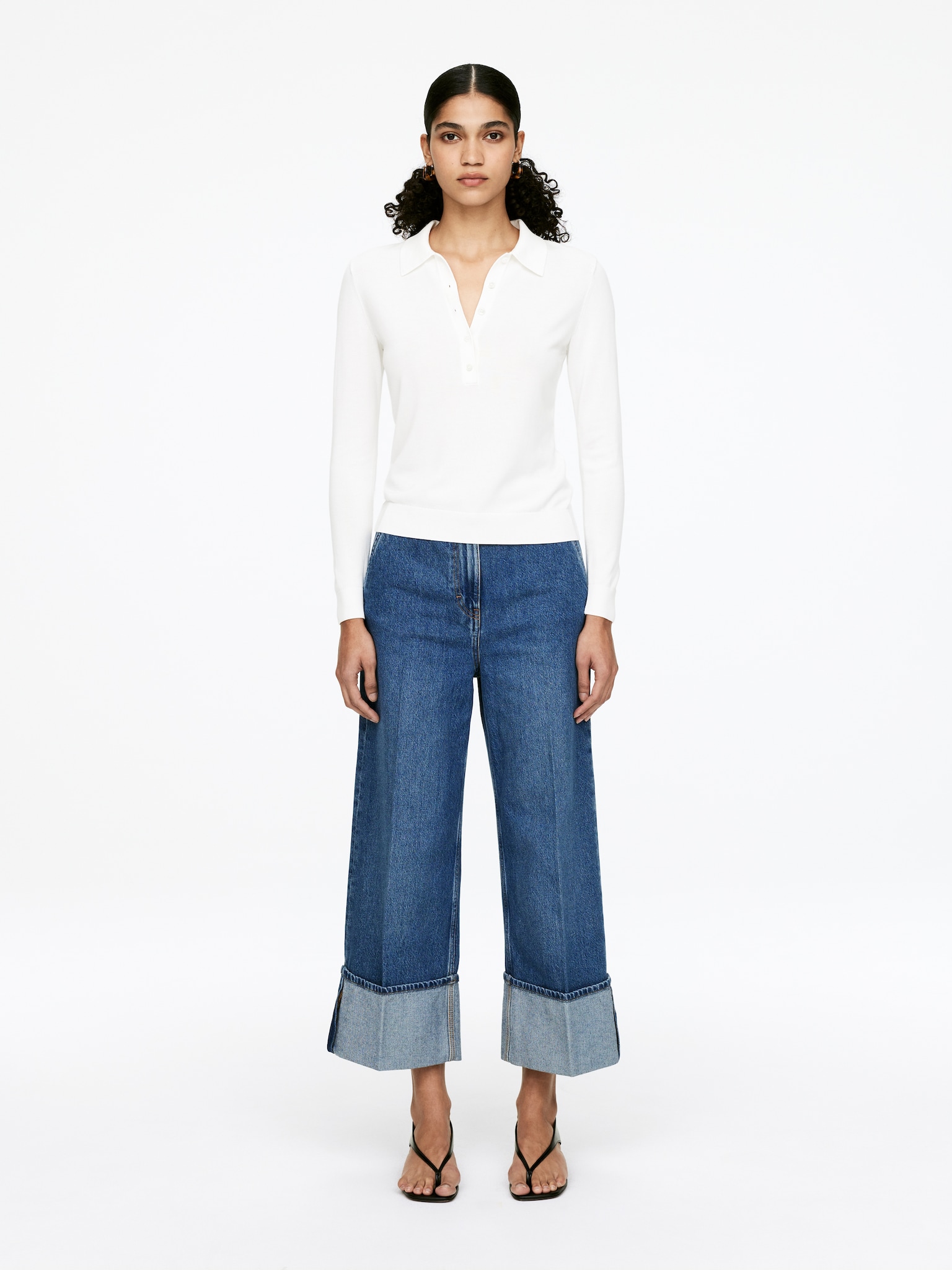 Wide Turn-Up Jeans - Blau
