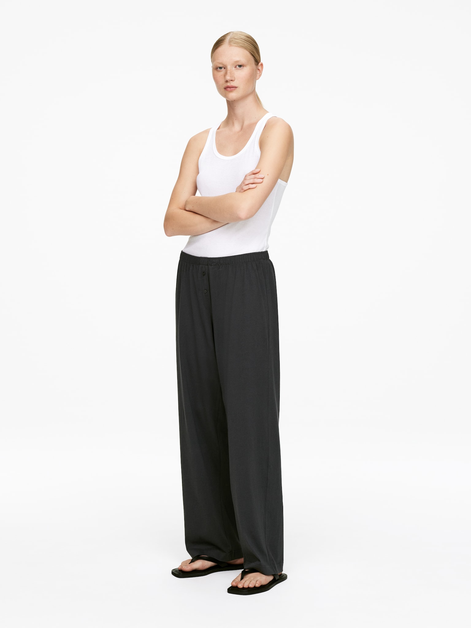 Pantaloni in misto cotone drappeggiato - Grigio scuro - 6