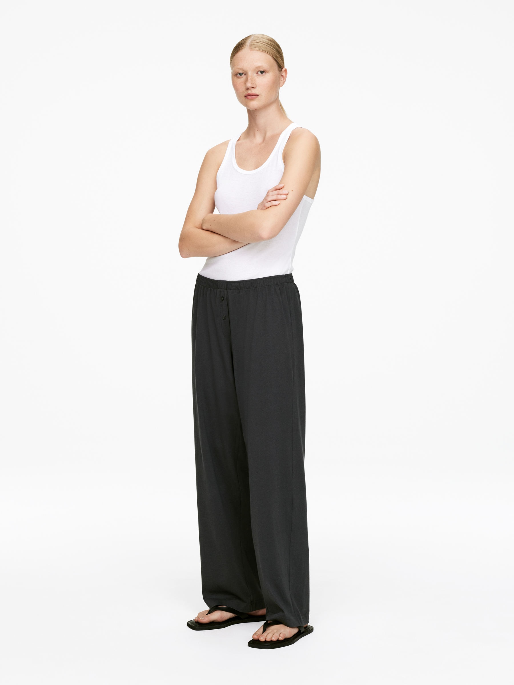 Drapey Cotton-Blend Trousers - Dark Grey - Relaxed fit - Women - StillMedia/Lookbook - 3