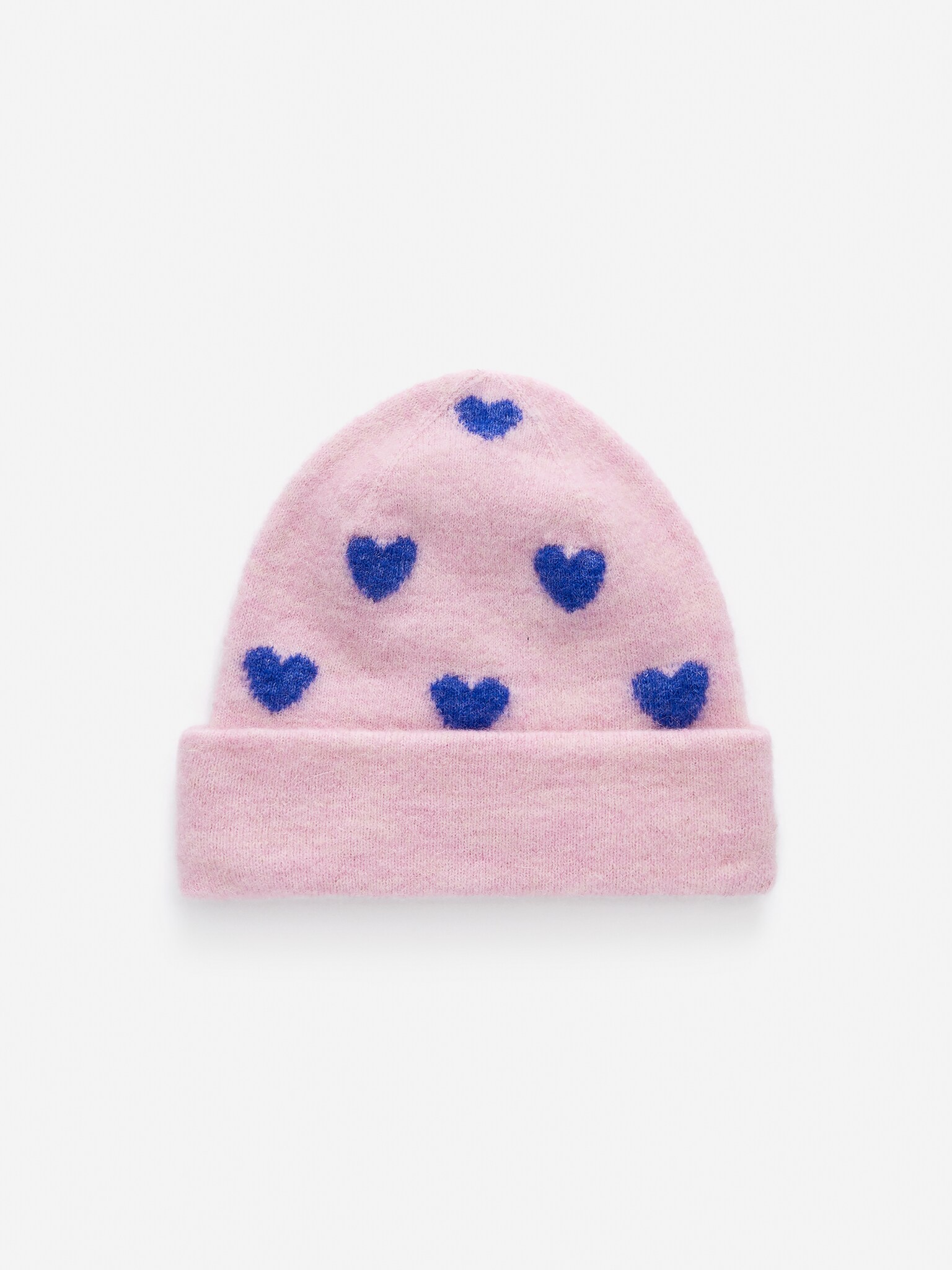 Wool-Alpaca Blend Beanie - Pink/Blue Hearts