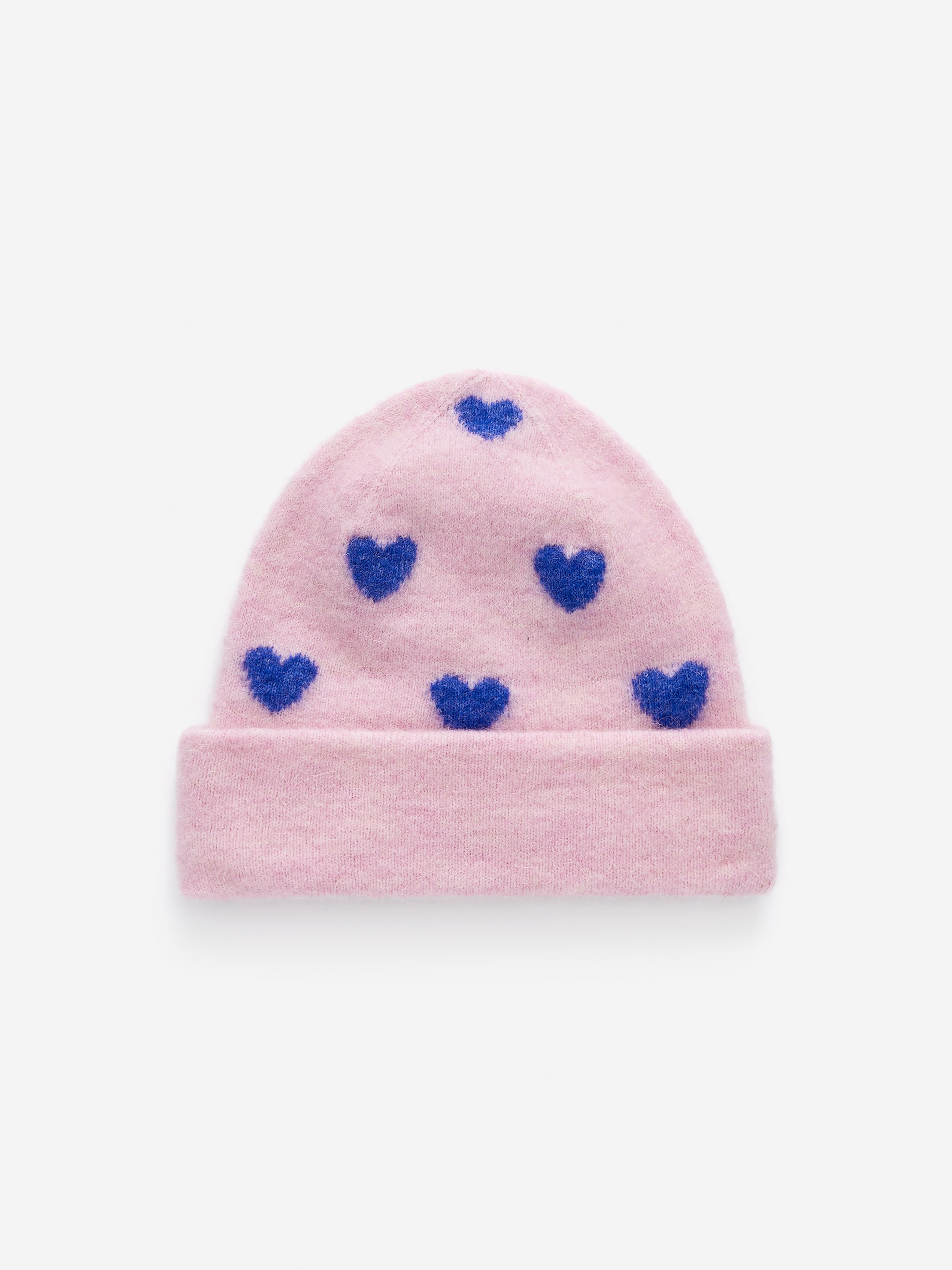 Beanie aus Wolle und Alpakawolle - Rosa/Herzen in Blau - Kinder - StillMedia/DescriptiveStillLife - 1