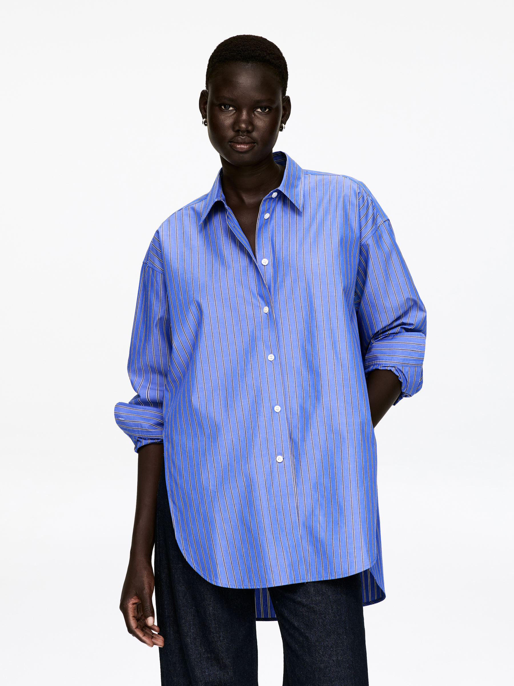 Curved Slit Shirt-#001ABA-17693