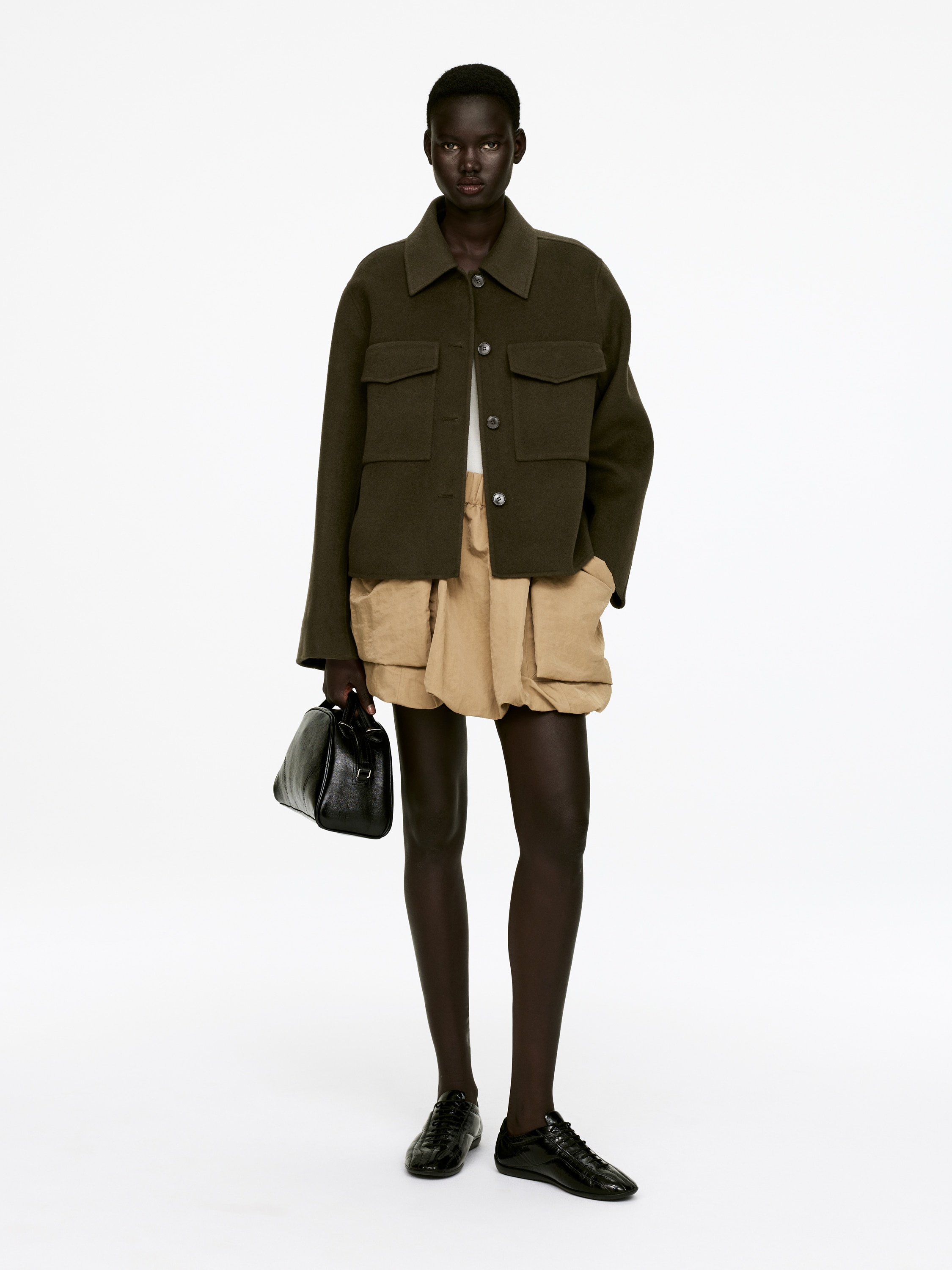 Double-Face Wool Overshirt - Dark Khaki Green/Burgundy