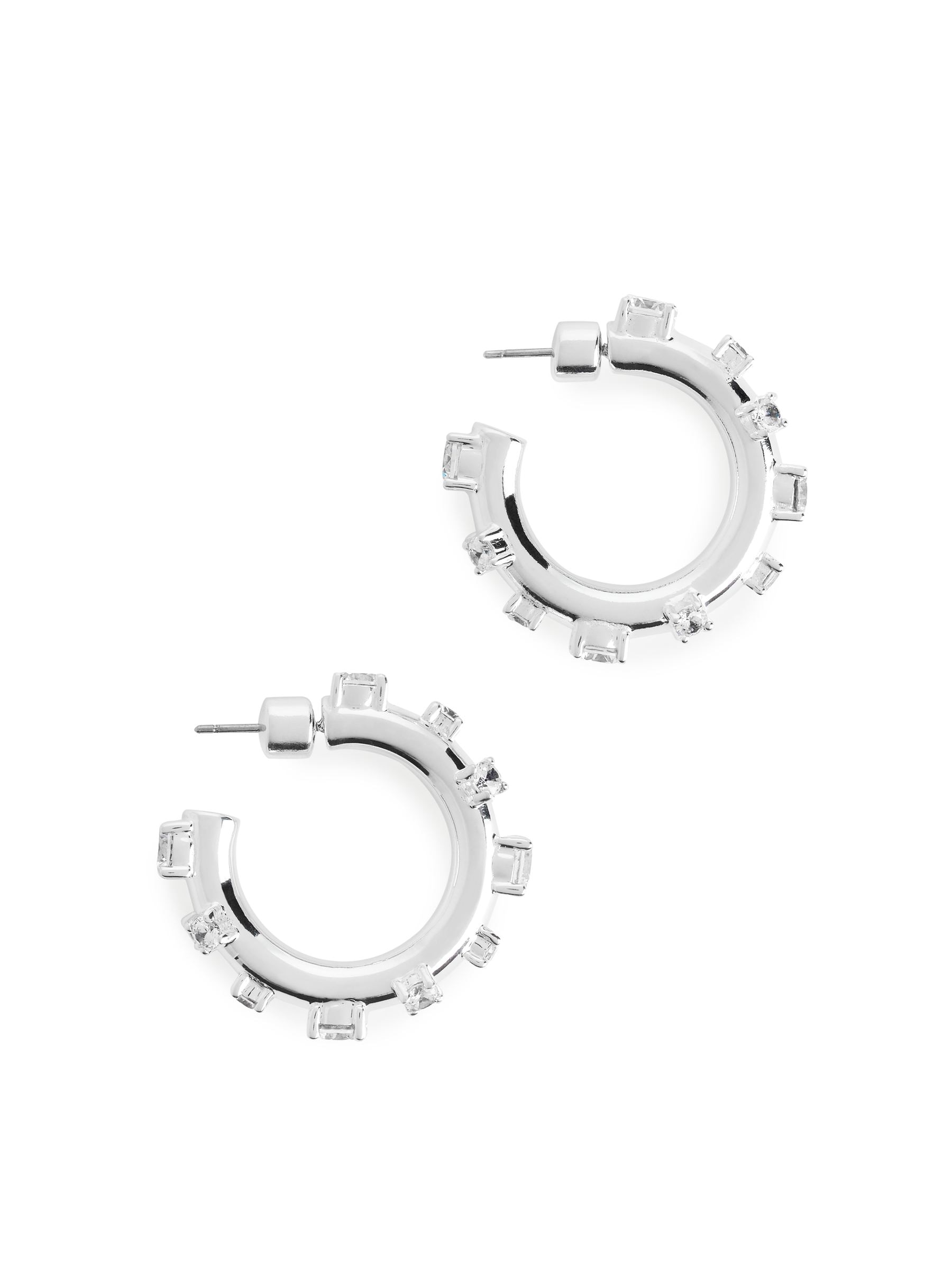 Silver-Plated Rhinestone Earrings - Silver - Women - StillMedia/DescriptiveStillLife - 1