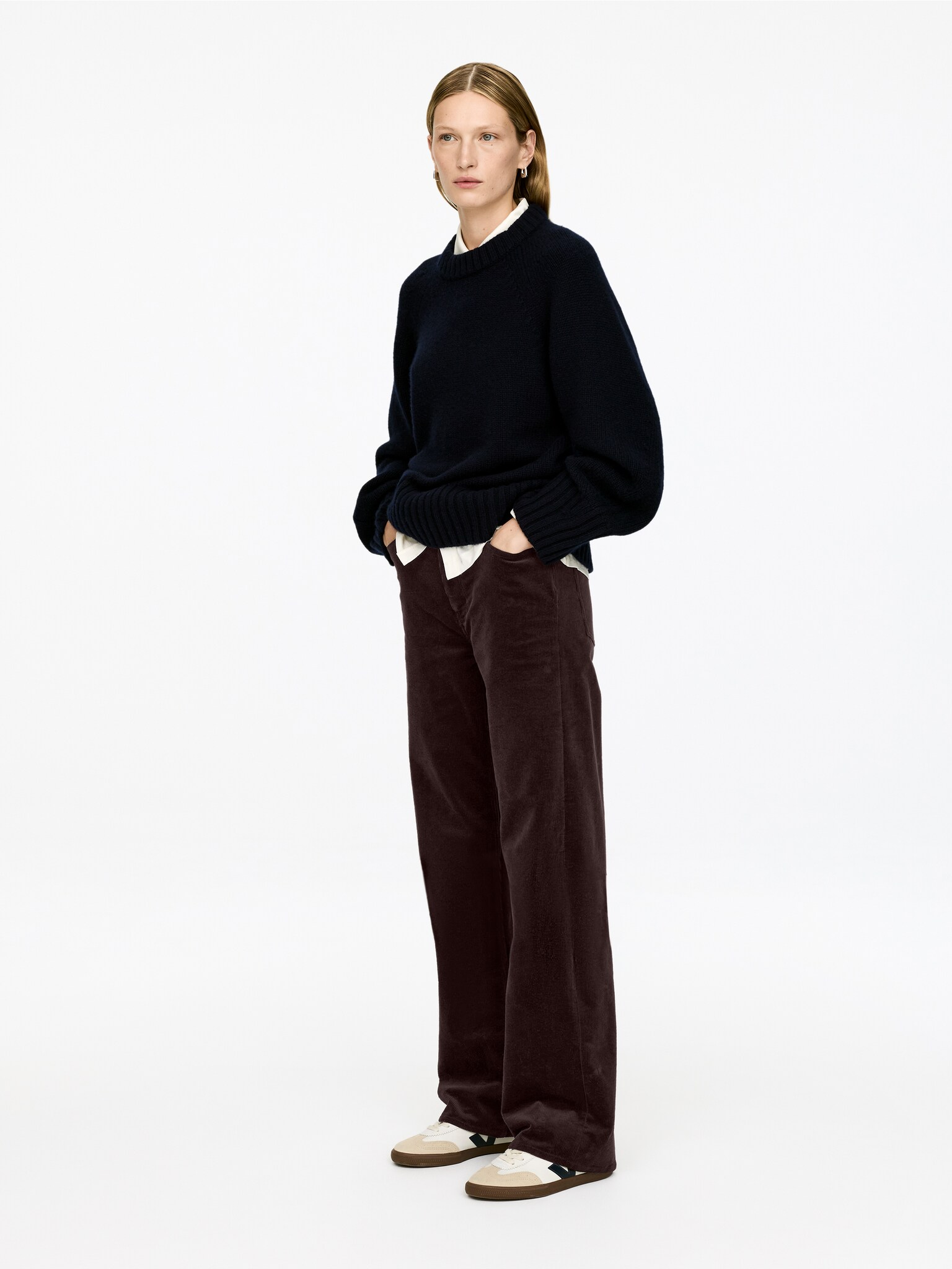 CORAL kordfløyelsjeans med vide ben - Mørk burgunder/Mørk khakigrønn/Offwhite - 5