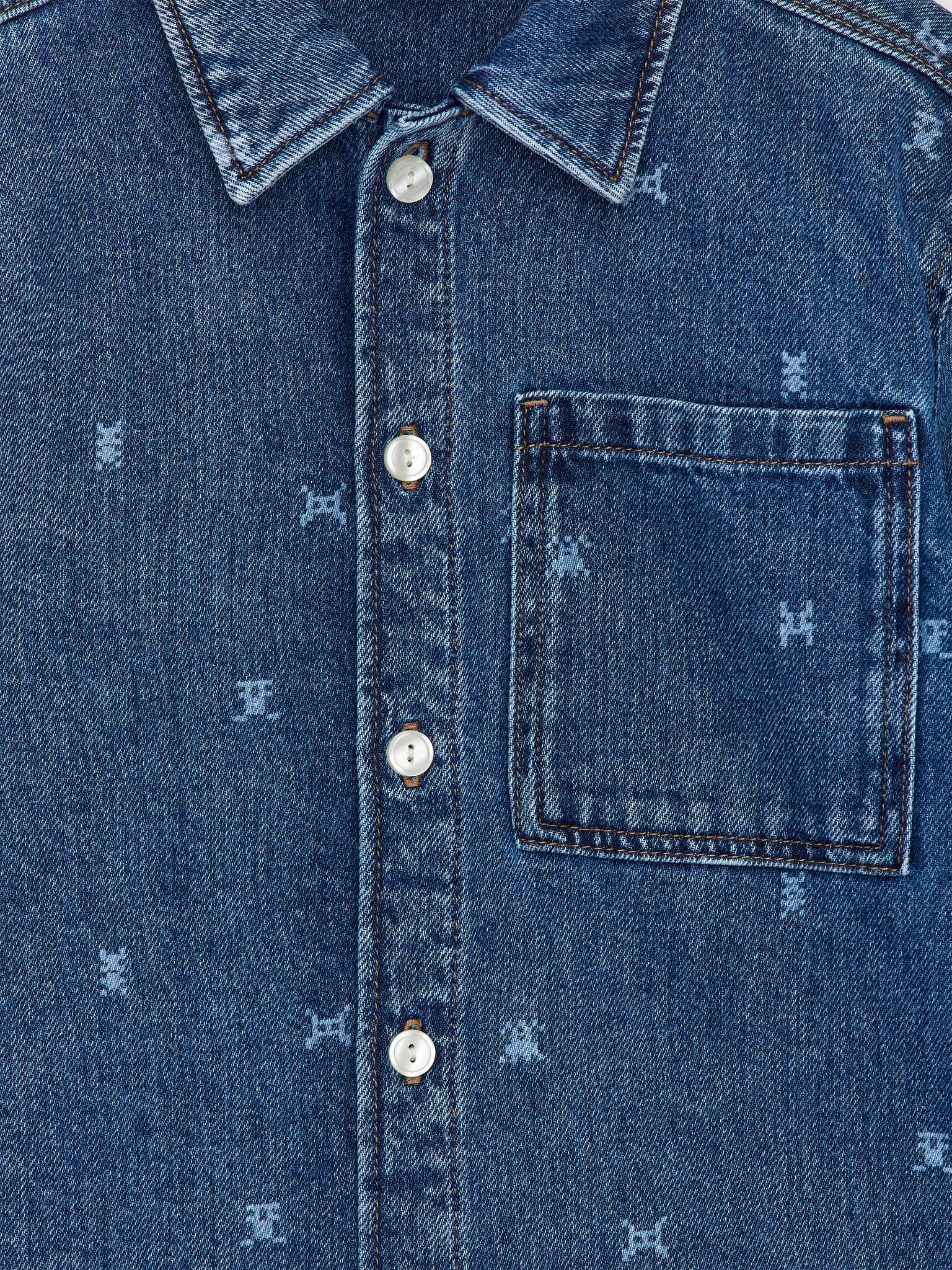Print Denim Shirt - Blue - 3