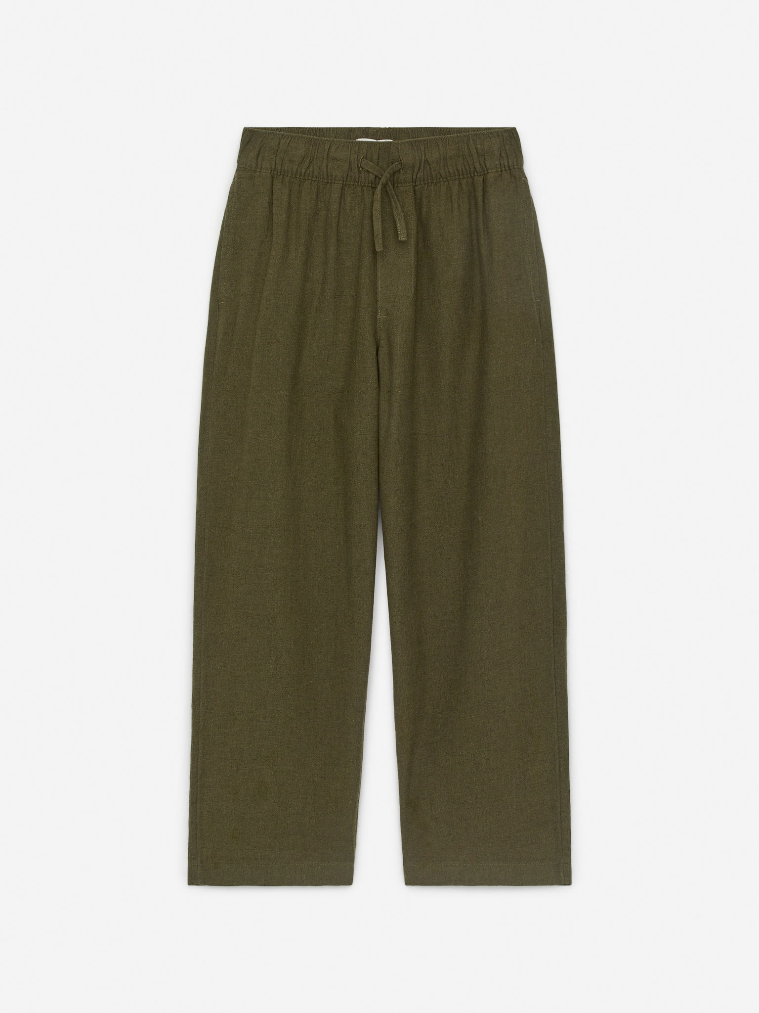 Linen-Cotton Trousers - Khaki Green/Dark Blue