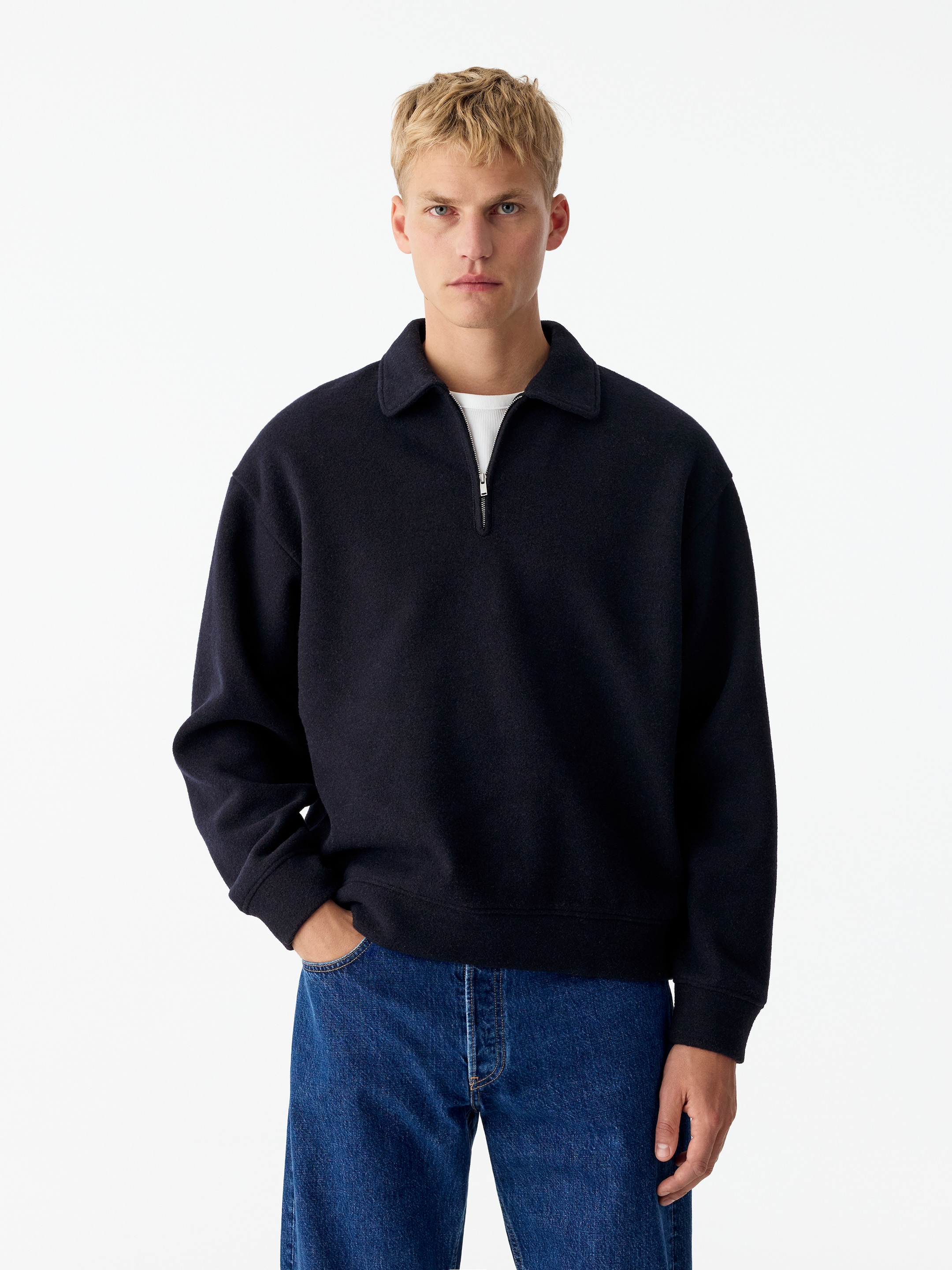 Maglione doppiato con mezza cerniera-Blue-20881