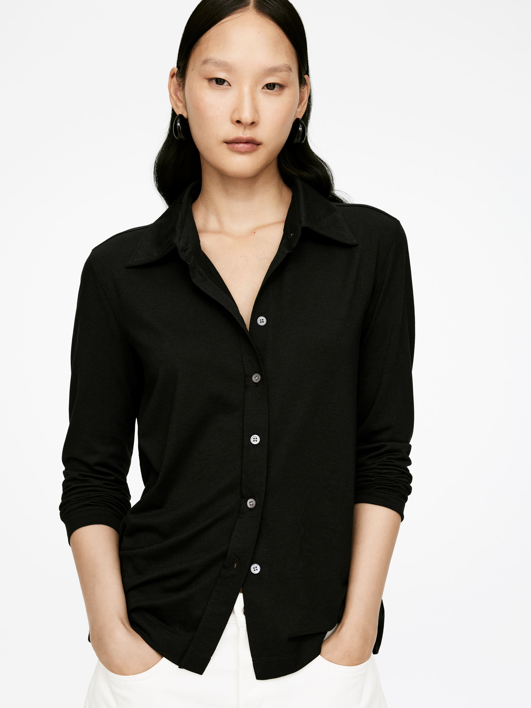 Lyocell-Blend Shirt - Black - Slim fit - Women - StillMedia/Lookbook - 5