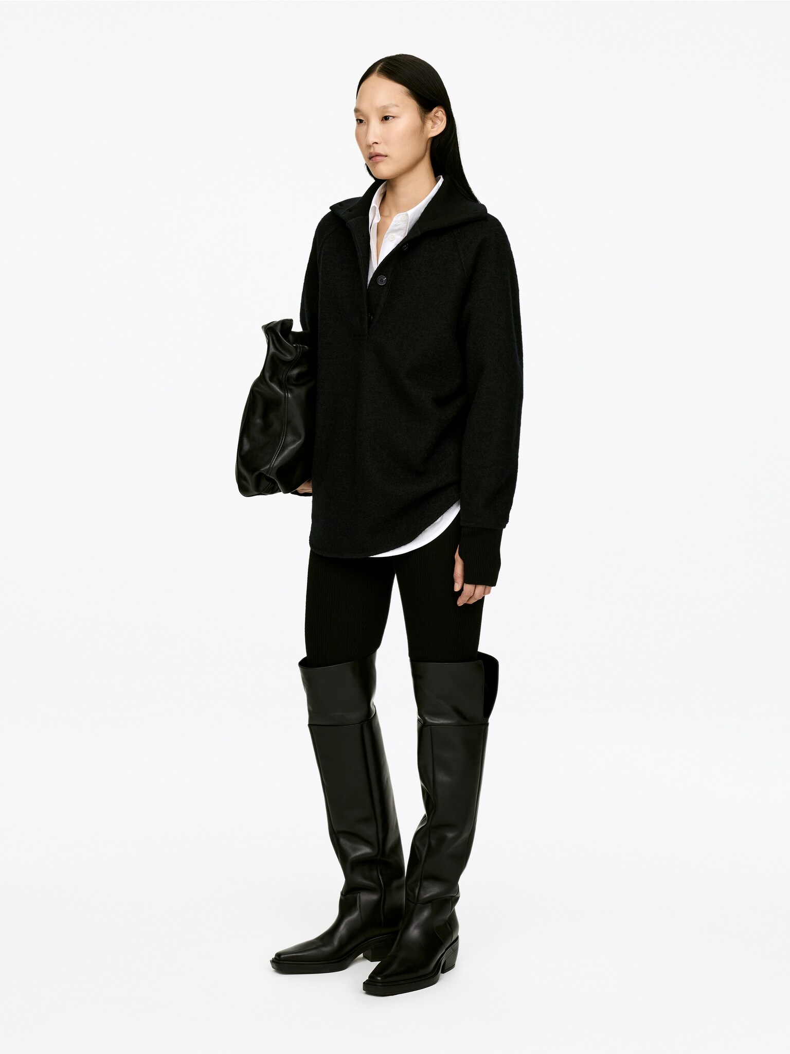 Svetr z vařené vlny a bavlny - Černá/Off White - 5