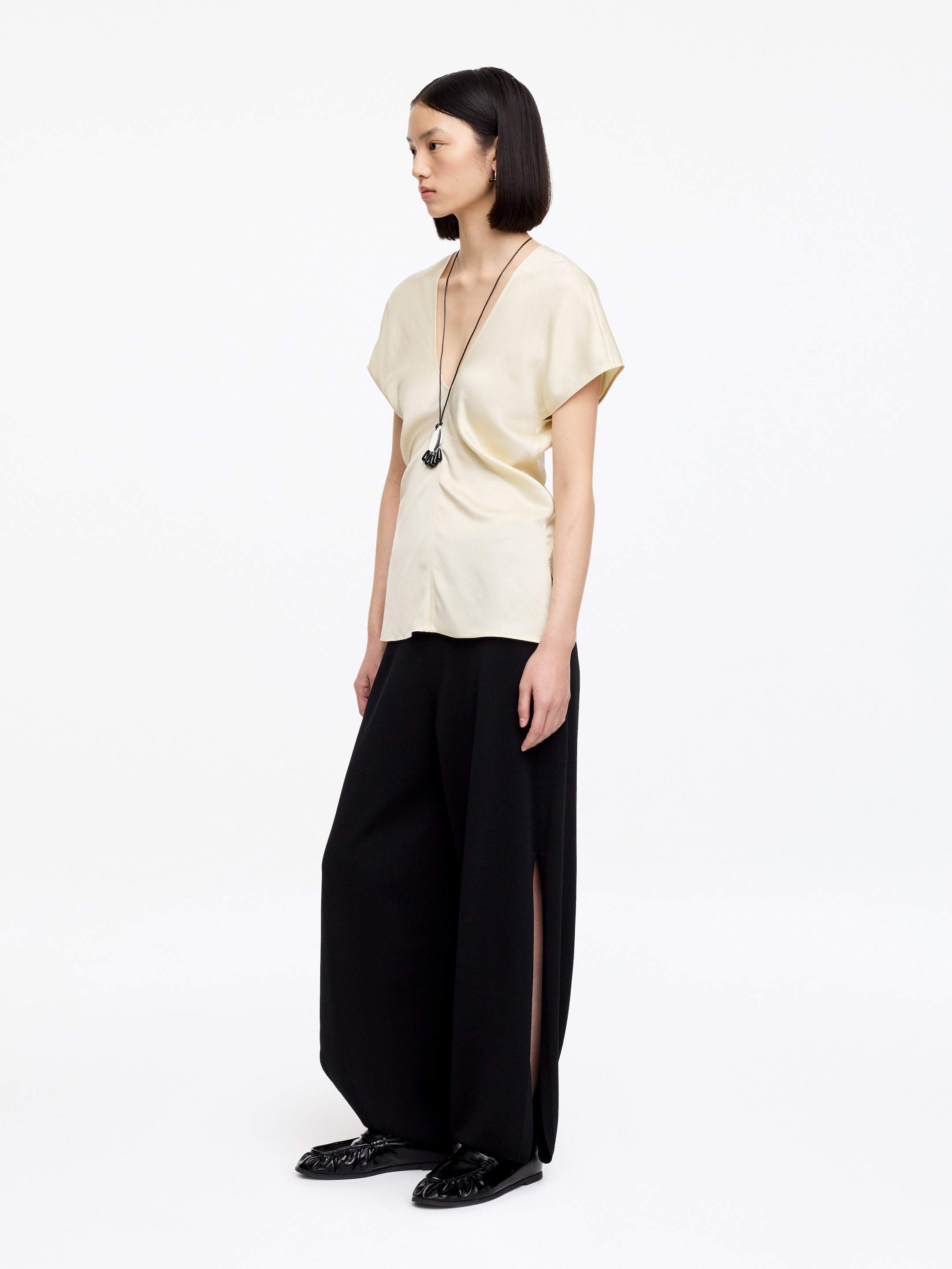 Draped Satin Top - Light Beige - Slim fit - Women - StillMedia/Lookbook - 3