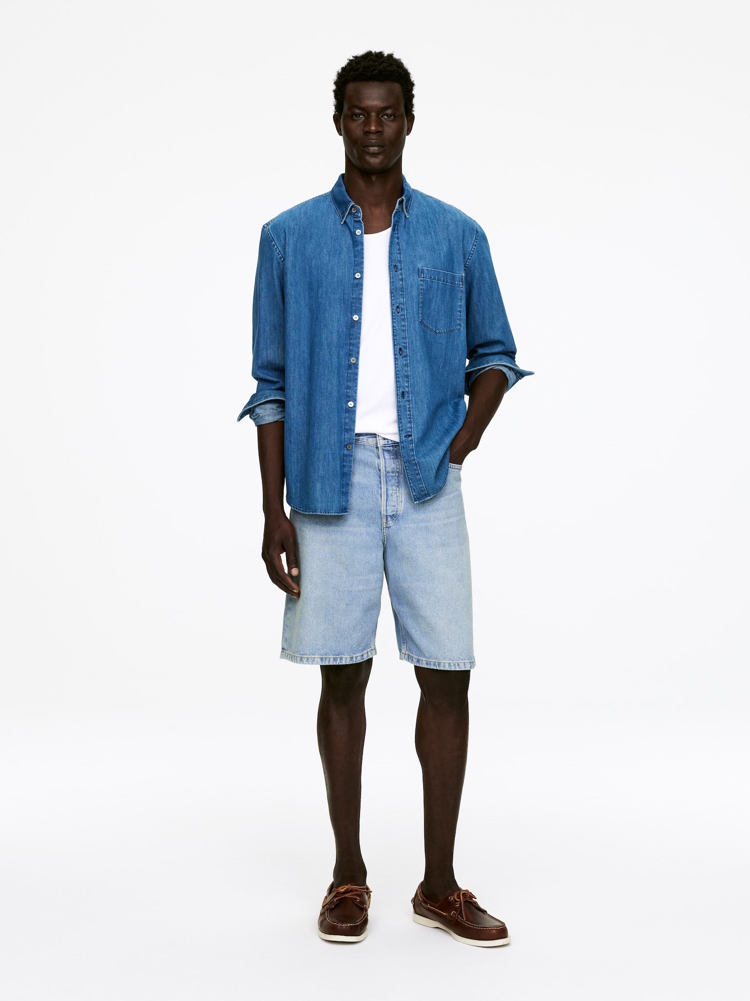 Relaxed denim short - Blauw