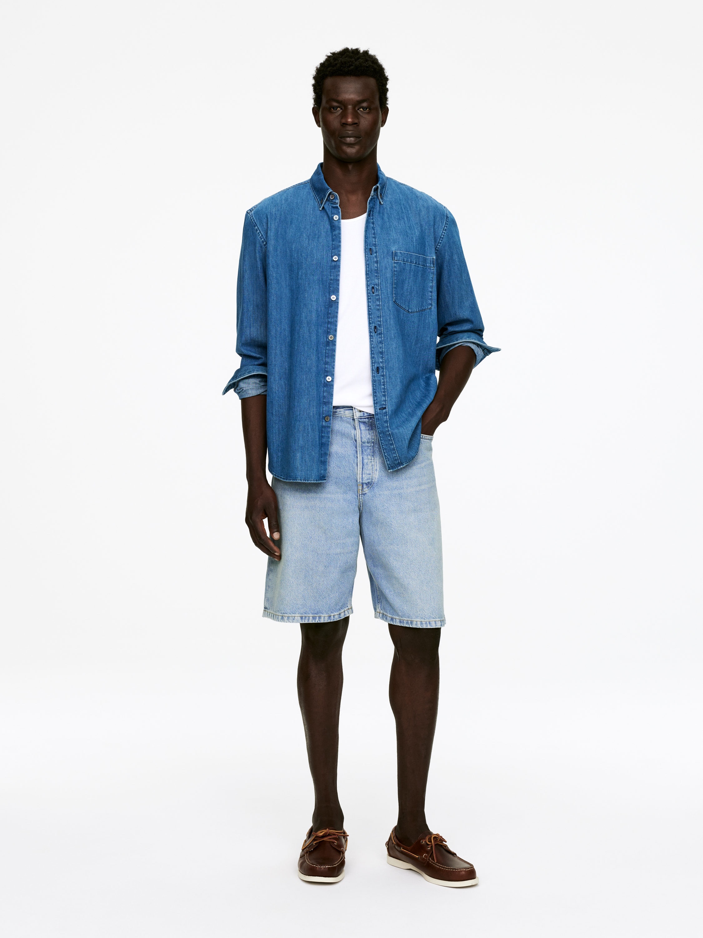 Relaxed Denim Shorts-#5B71A4-15887