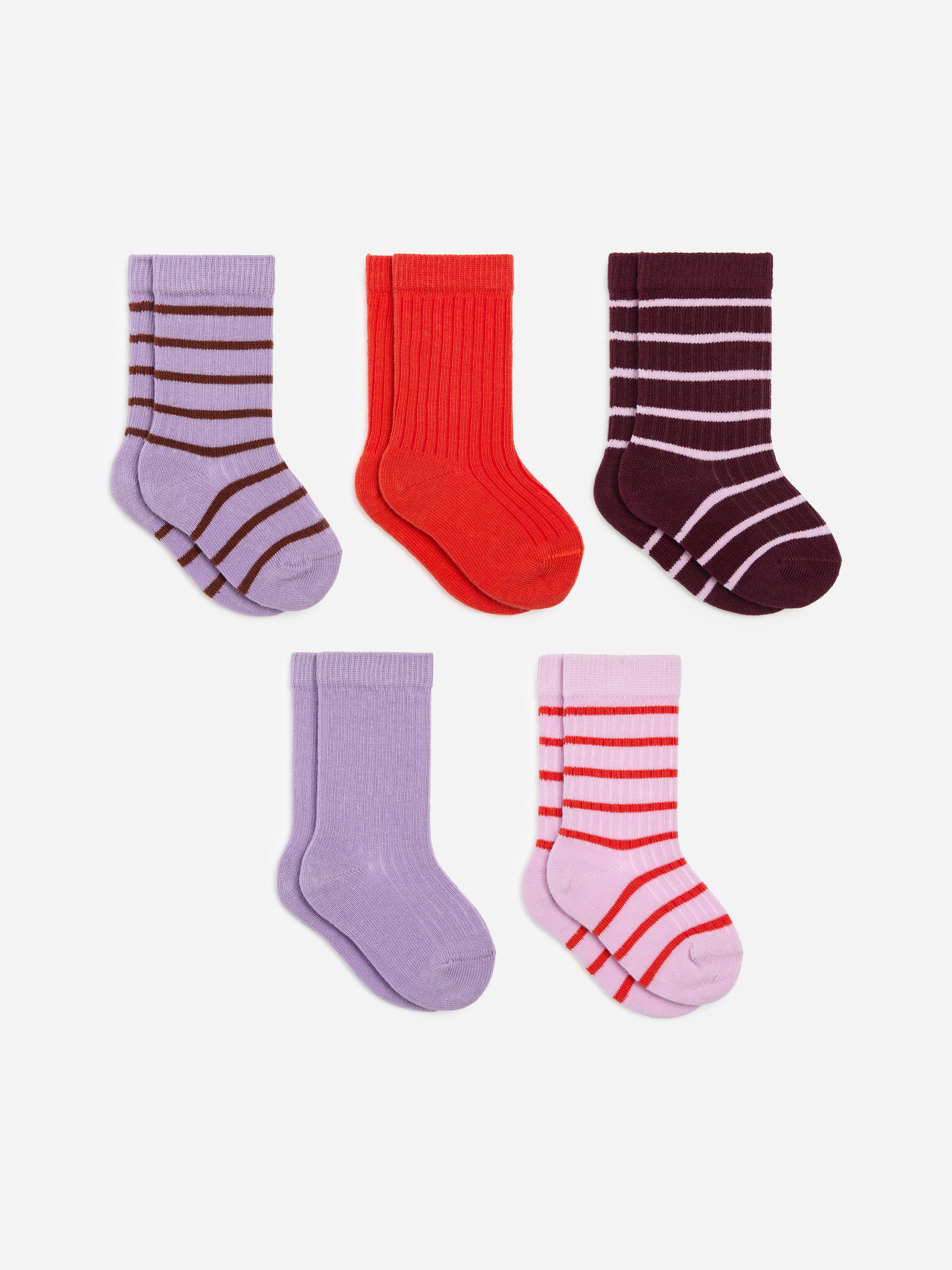 Rib Knit Baby Socks, 5 Pairs-Purple-20472