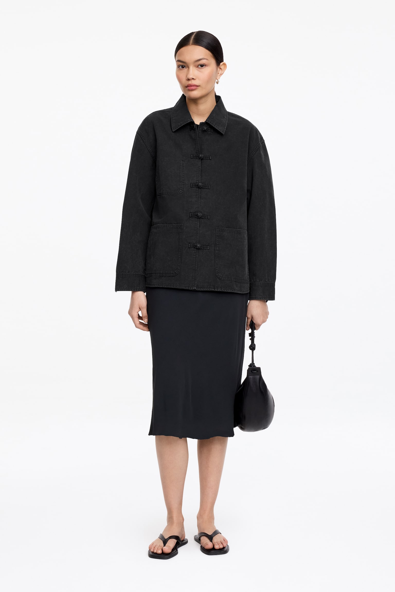 Sobrecamisa con botones de nudo - Negro - 1