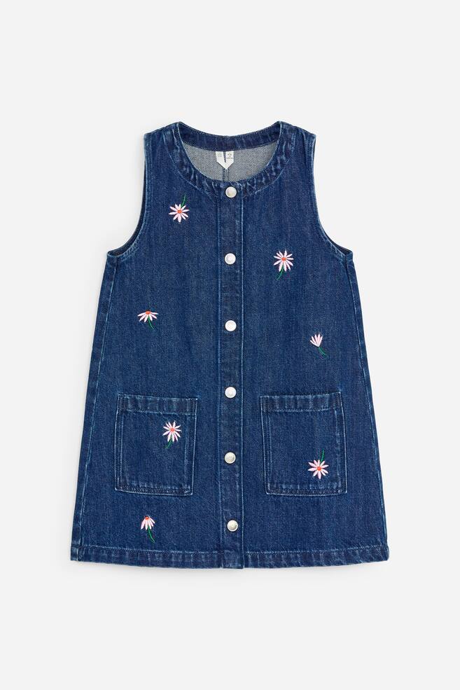 Vestido de ganga bordado - Azul/Flores - 1
