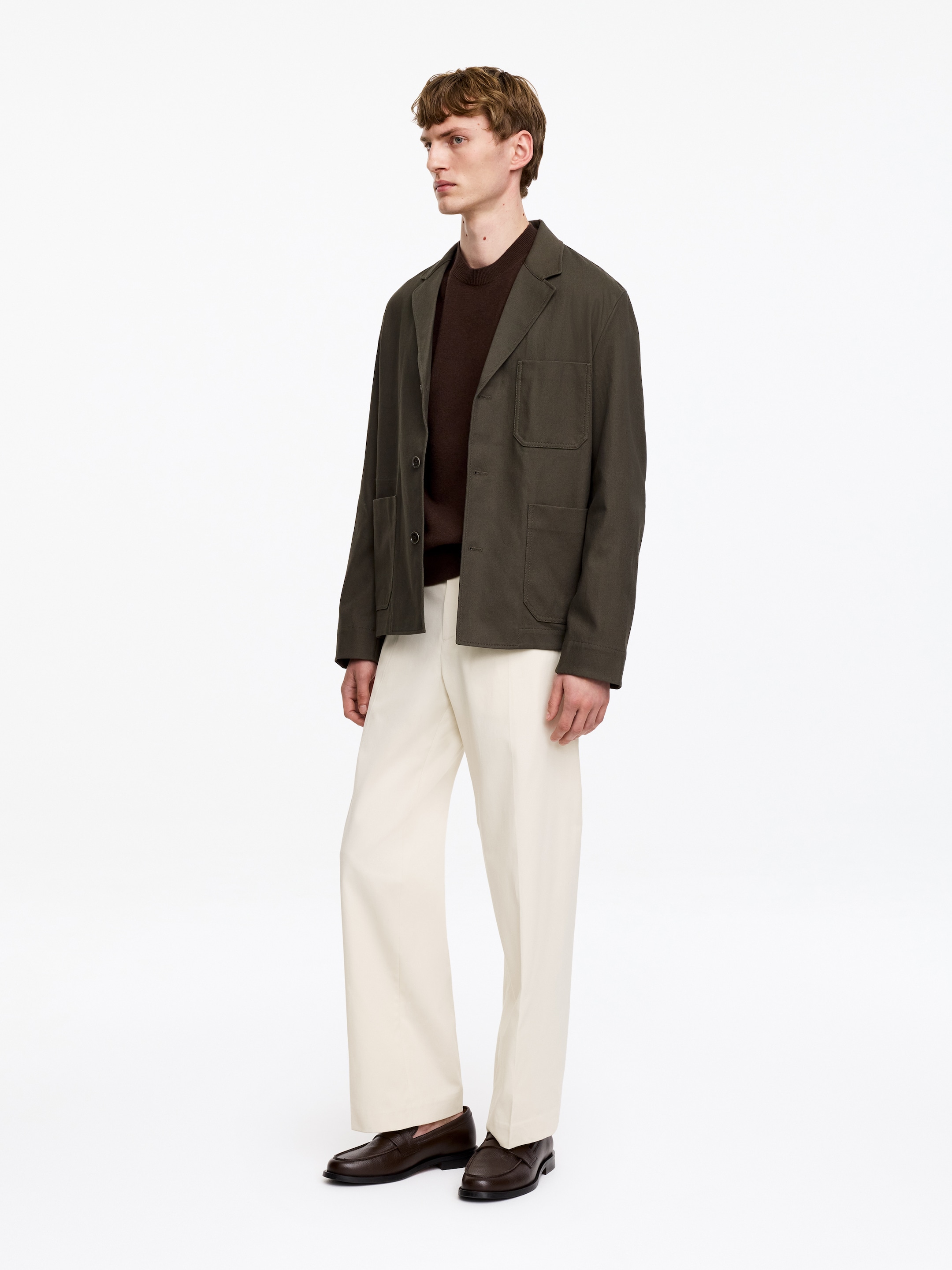 Pantalones de sarga de algodón de corte relajado - Blanco roto - Corte relajado - Men - StillMedia/Lookbook - 3