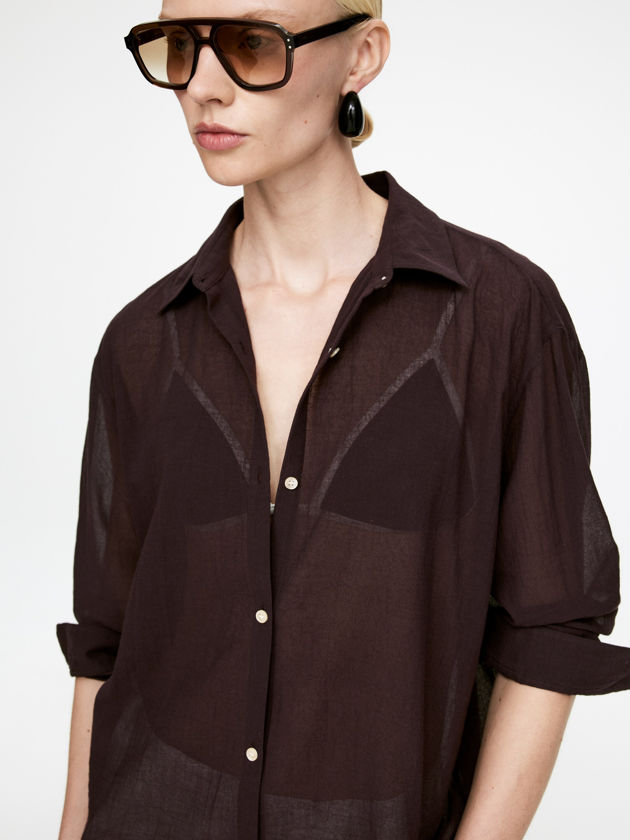 Zobrazit větší obrázek: Voálová košile - Bordó - ŽENY | H&M CZ 4