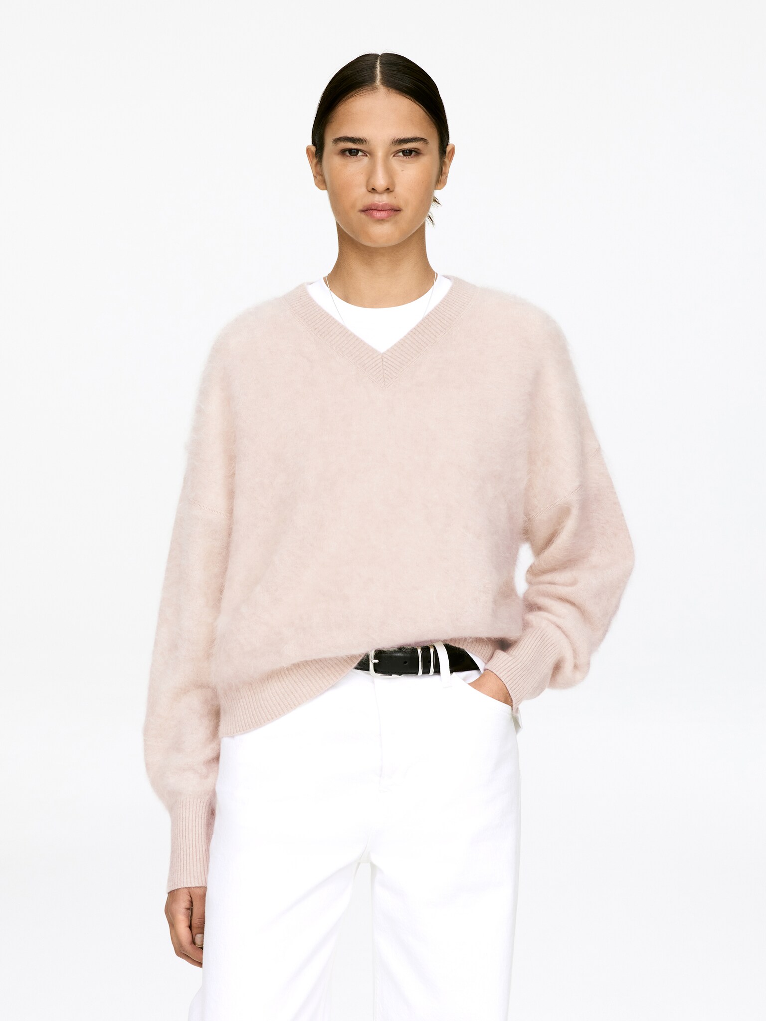 Kifésült tiszta kasmír pulóver - Bézs/Fekete - 1