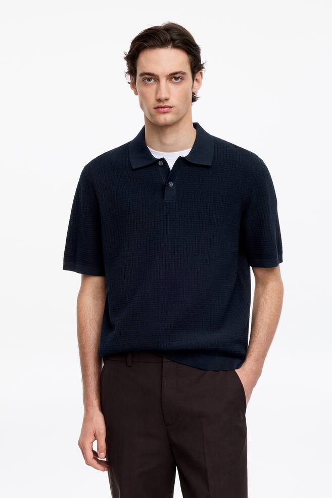 Knitted Cotton Polo Shirt - Dark Blue/Black/Dusty Green/Brown - 1