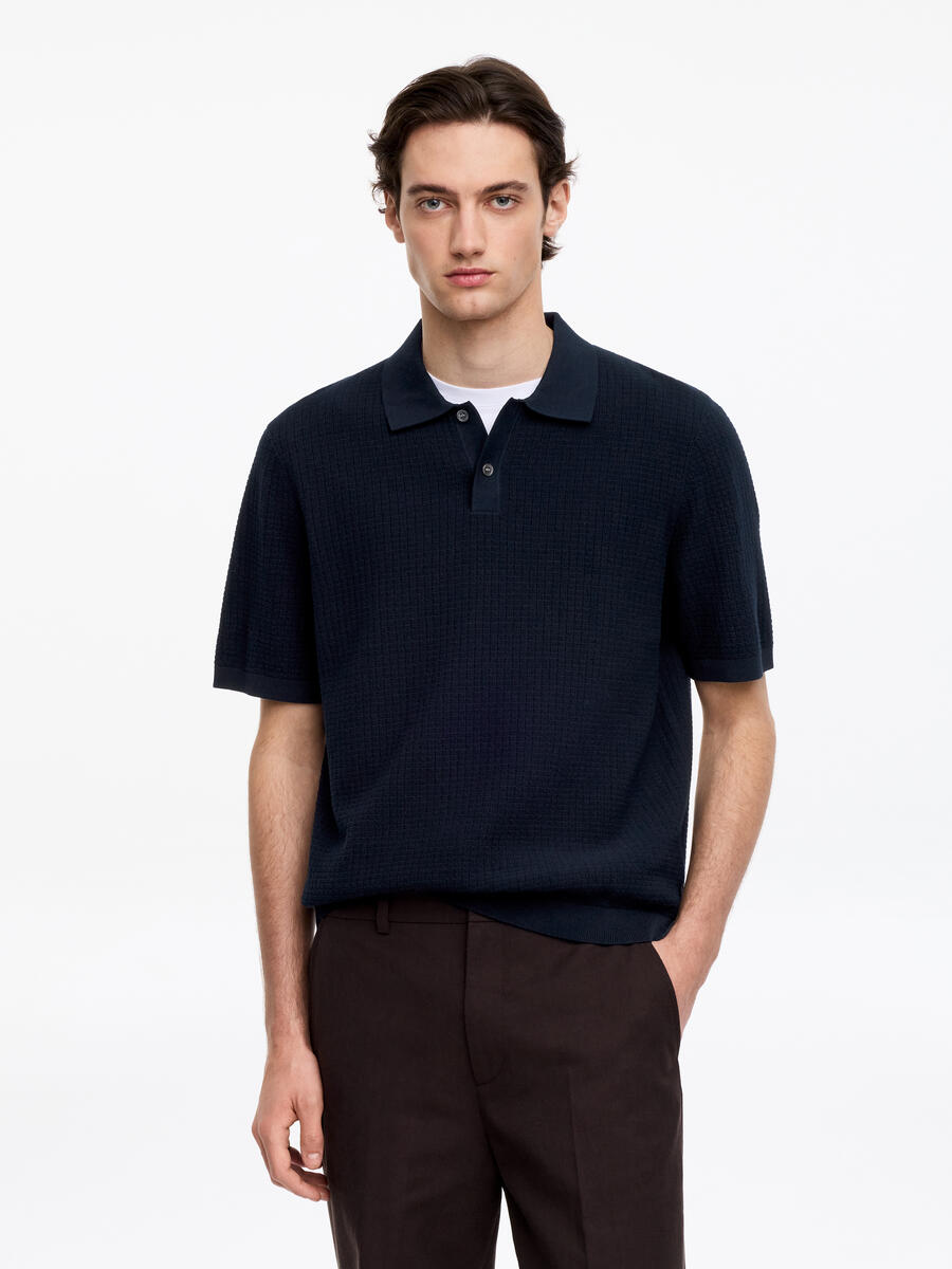 ARKET Men's  Knitted Cotton Polo Shirt Blue,  size M