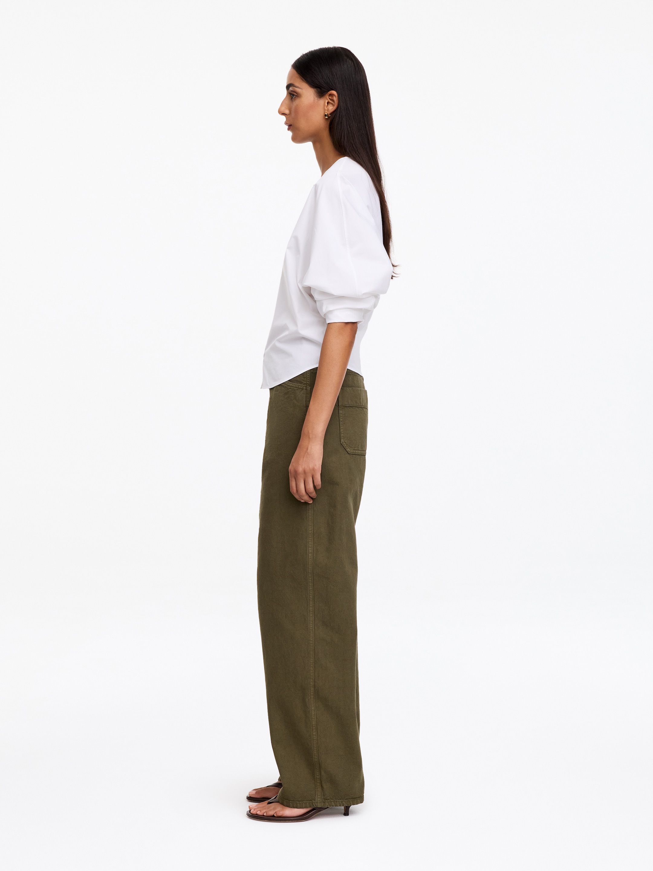 Cotton Canvas Utility Trousers - Khaki green - Relaxed fit - Women - StillMedia/Lookbook - 5