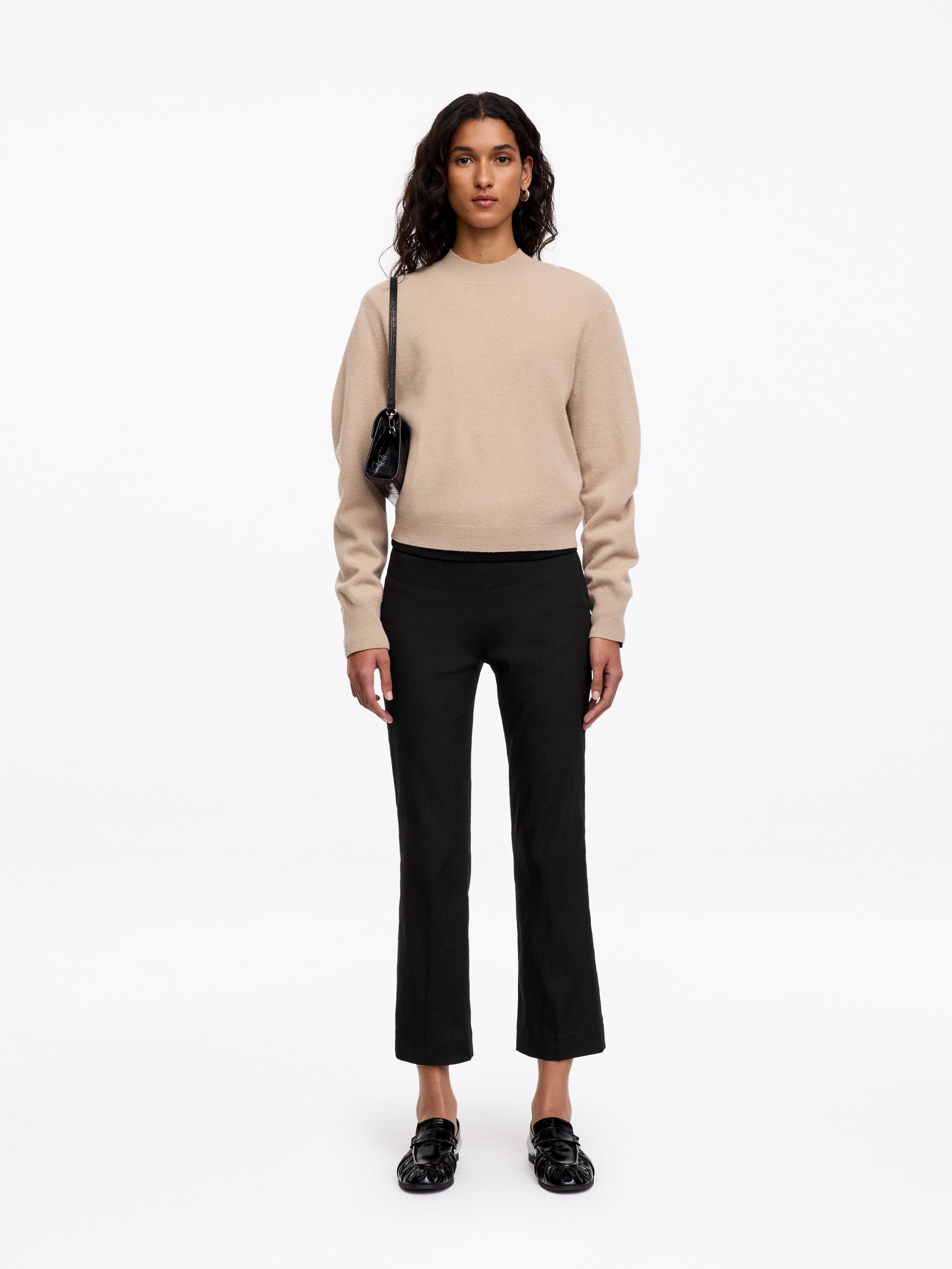 Kick-flare broek van linnen en katoen - Zwart/Donkerblauw