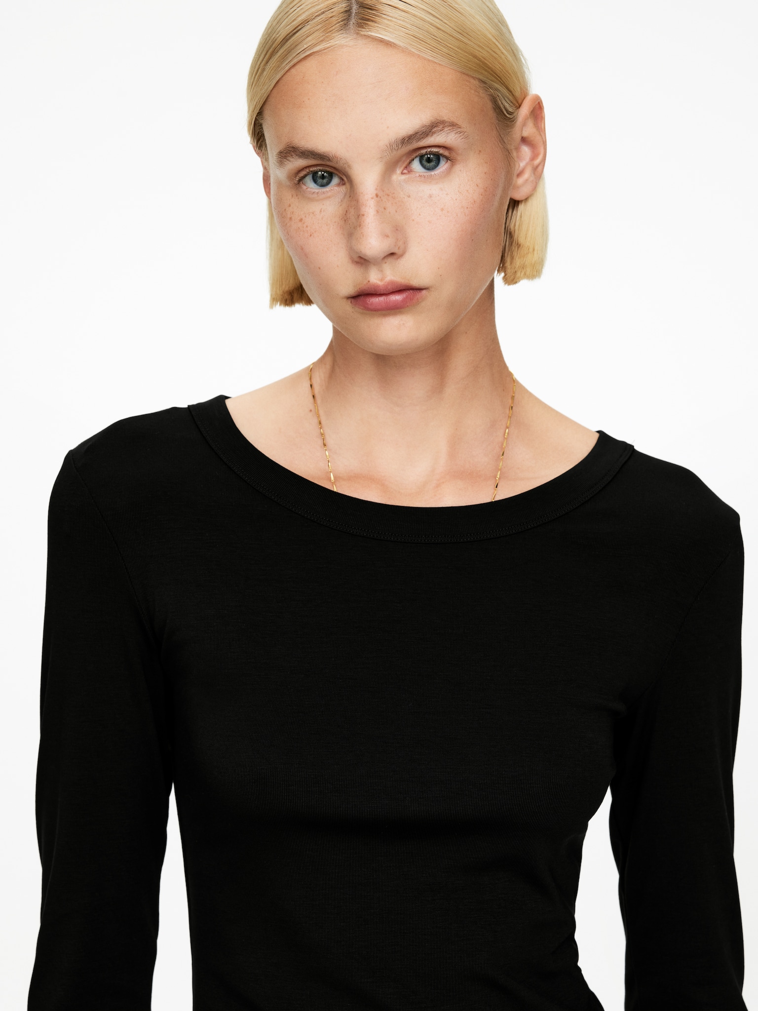Rib Long-Sleeve Top - Black/Dark Brown - 4