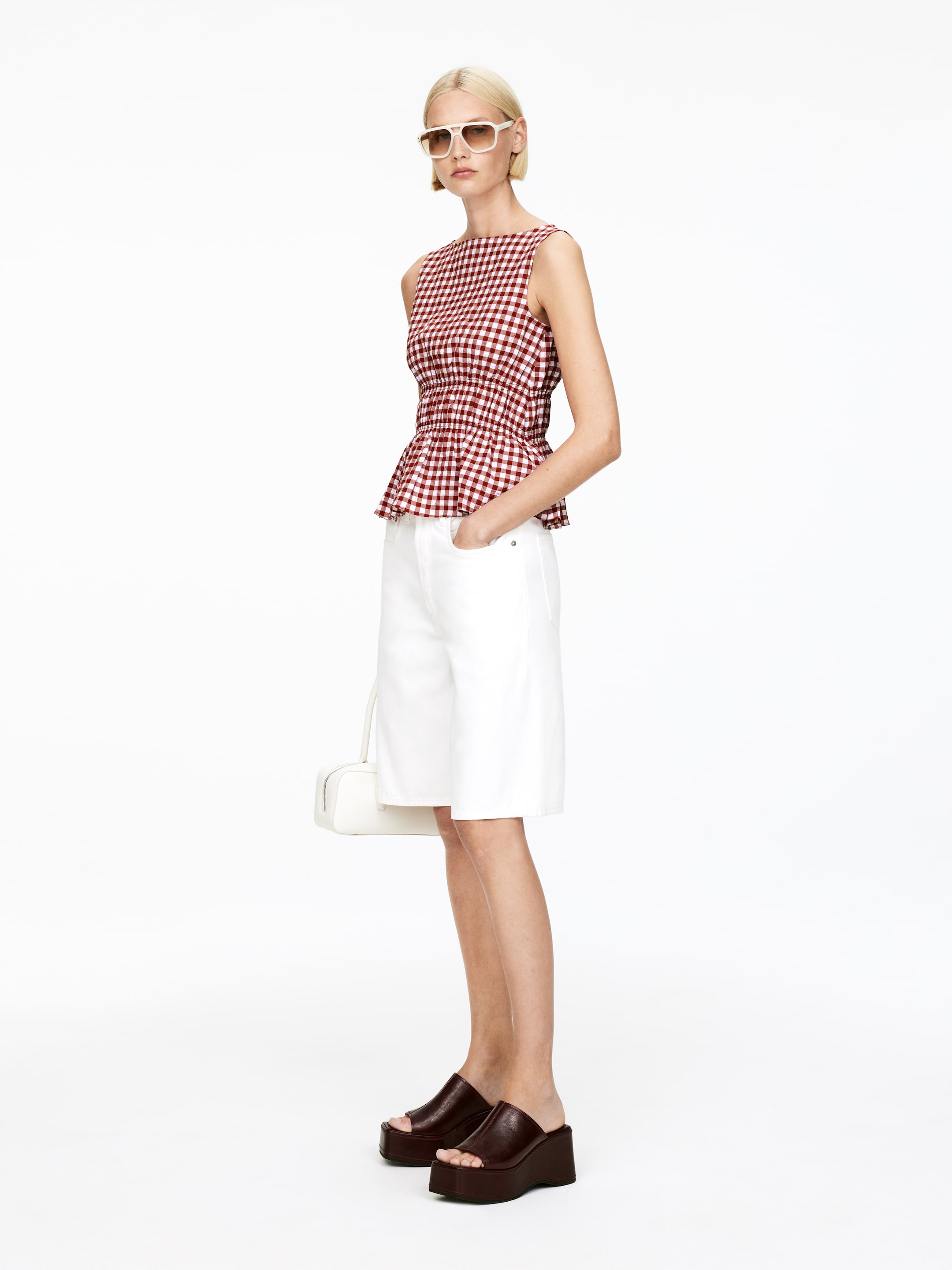 Vezi imaginea mai mare: Top smock seersucker - Ruginiu/Alb - FEMEI | H&M RO 3