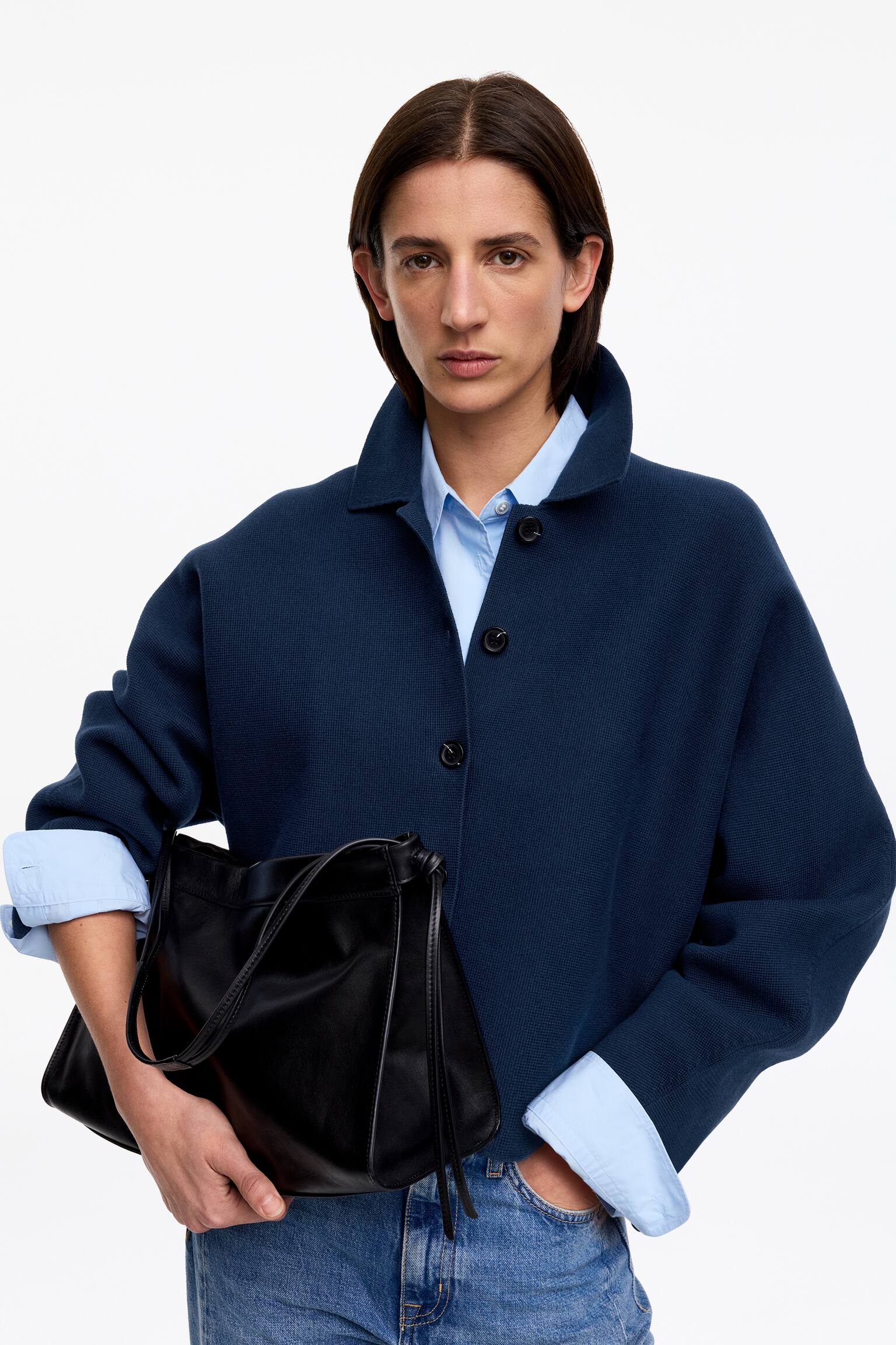 Pletená bavlněná bunda - Tmavě modrá/Béžová - 3