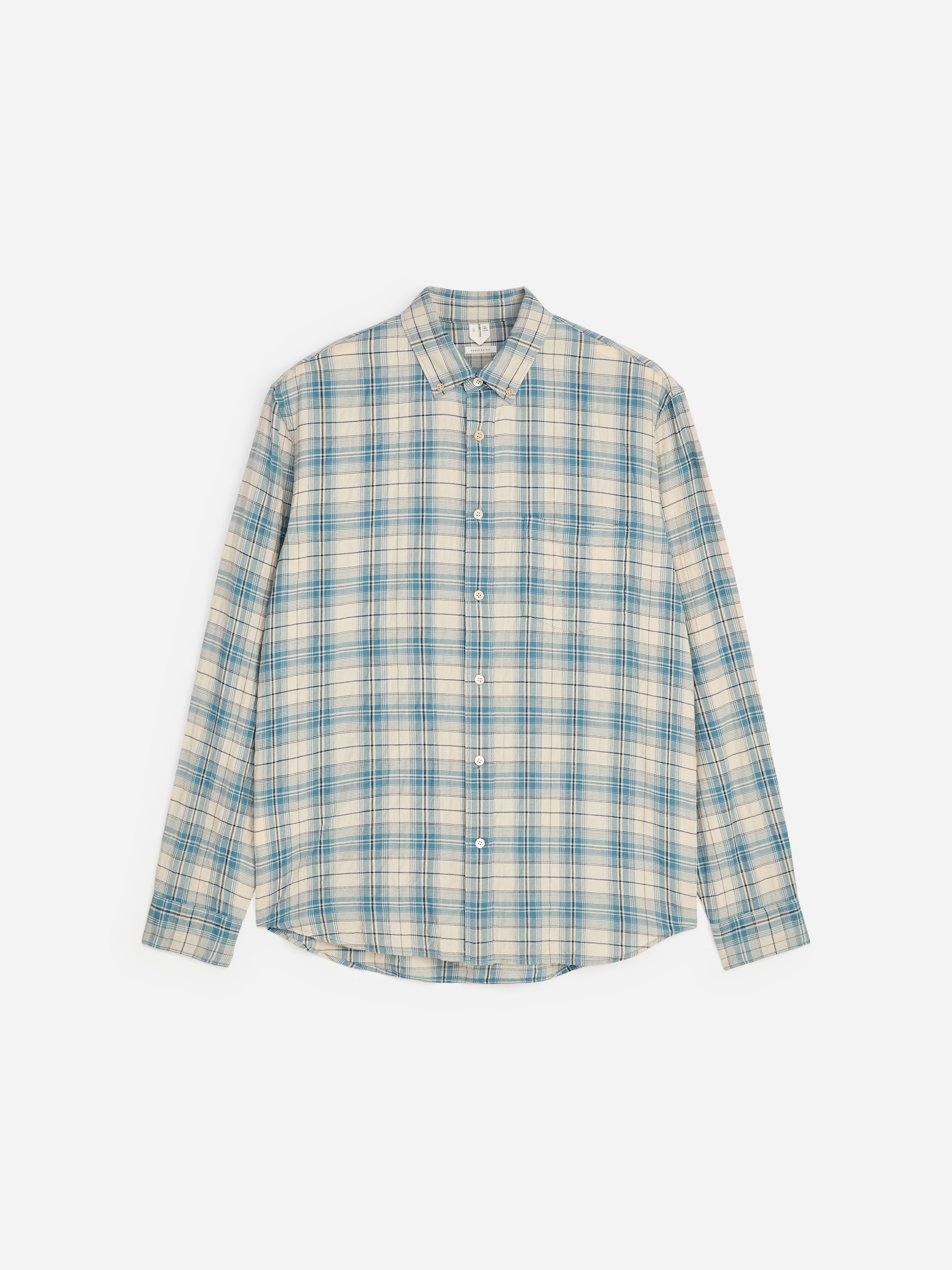 Flanellen overhemd met normale pasvorm-Blauw/wit