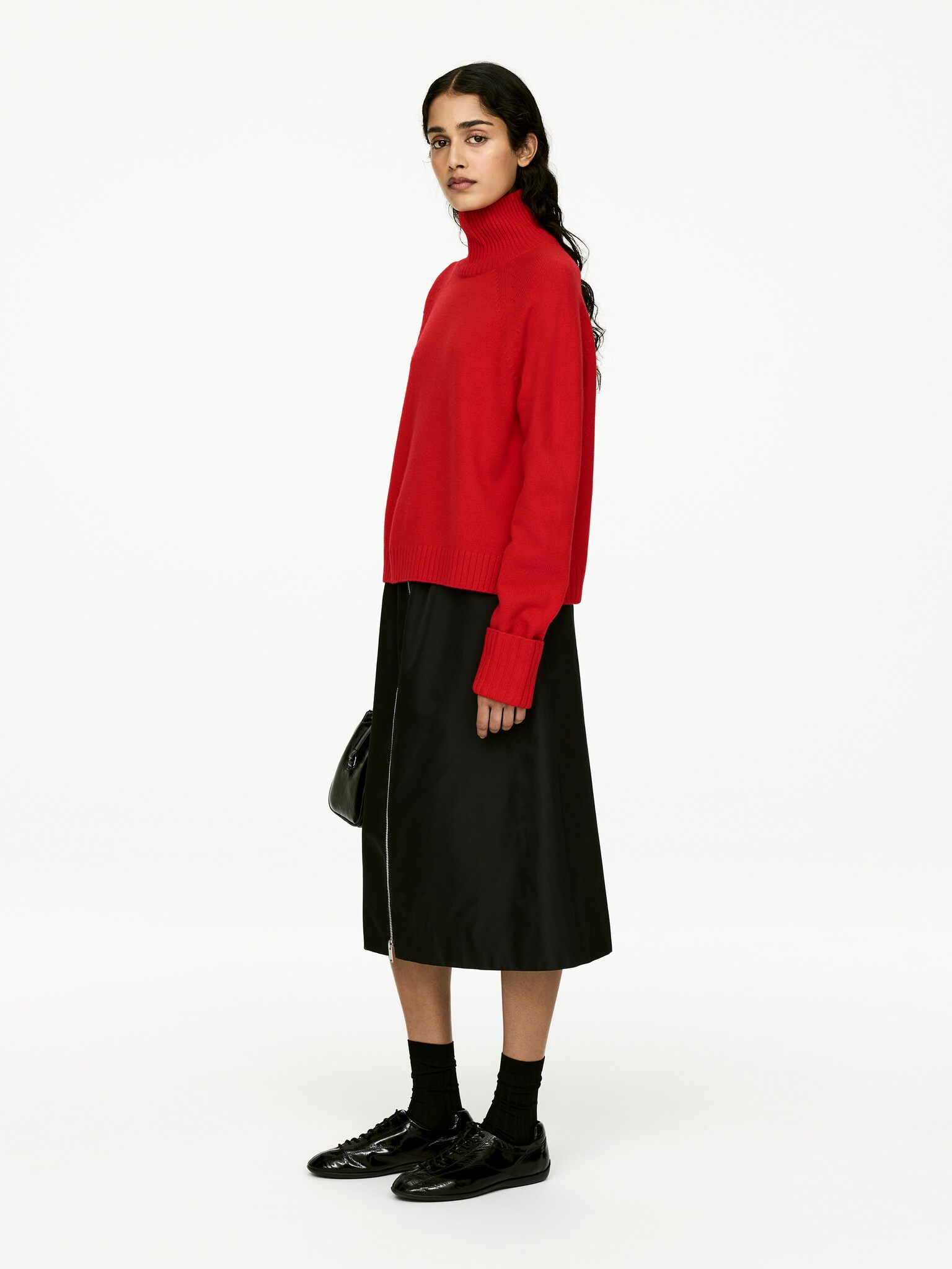 Pull en laine à col roulé - Rouge/Gris foncé chiné - 5