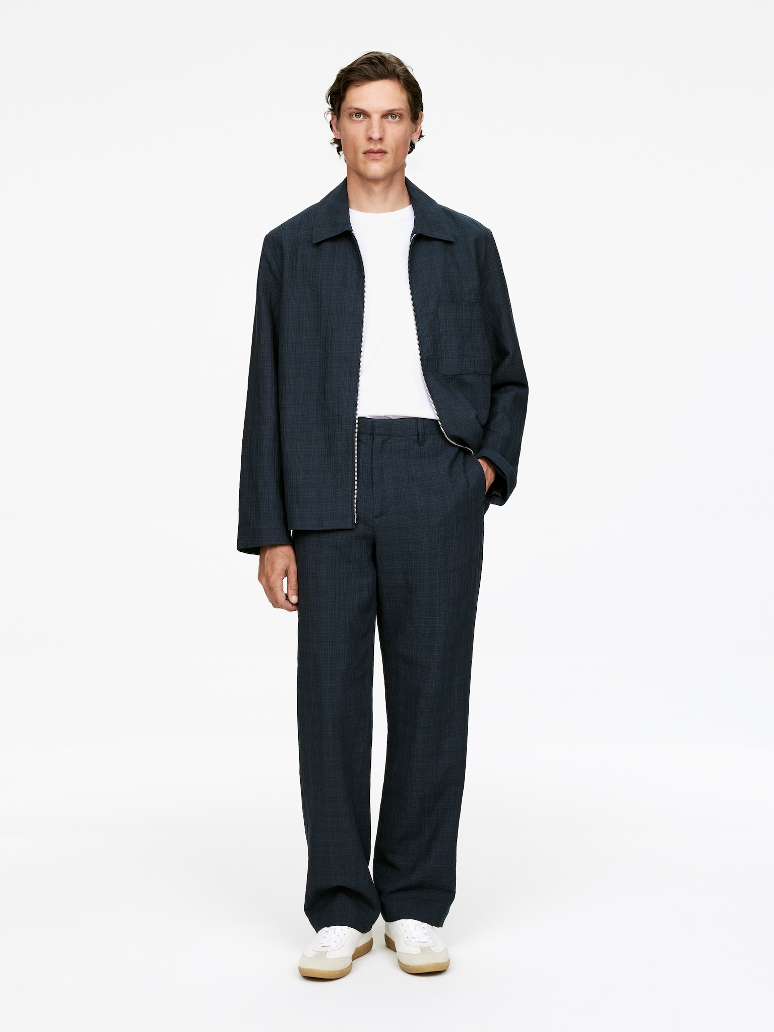 Pantaloni in seersucker - Blu scuro