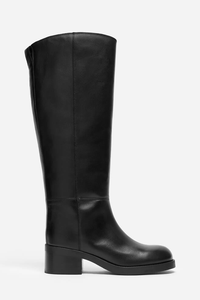 Knee-high leather boots - Black - 1