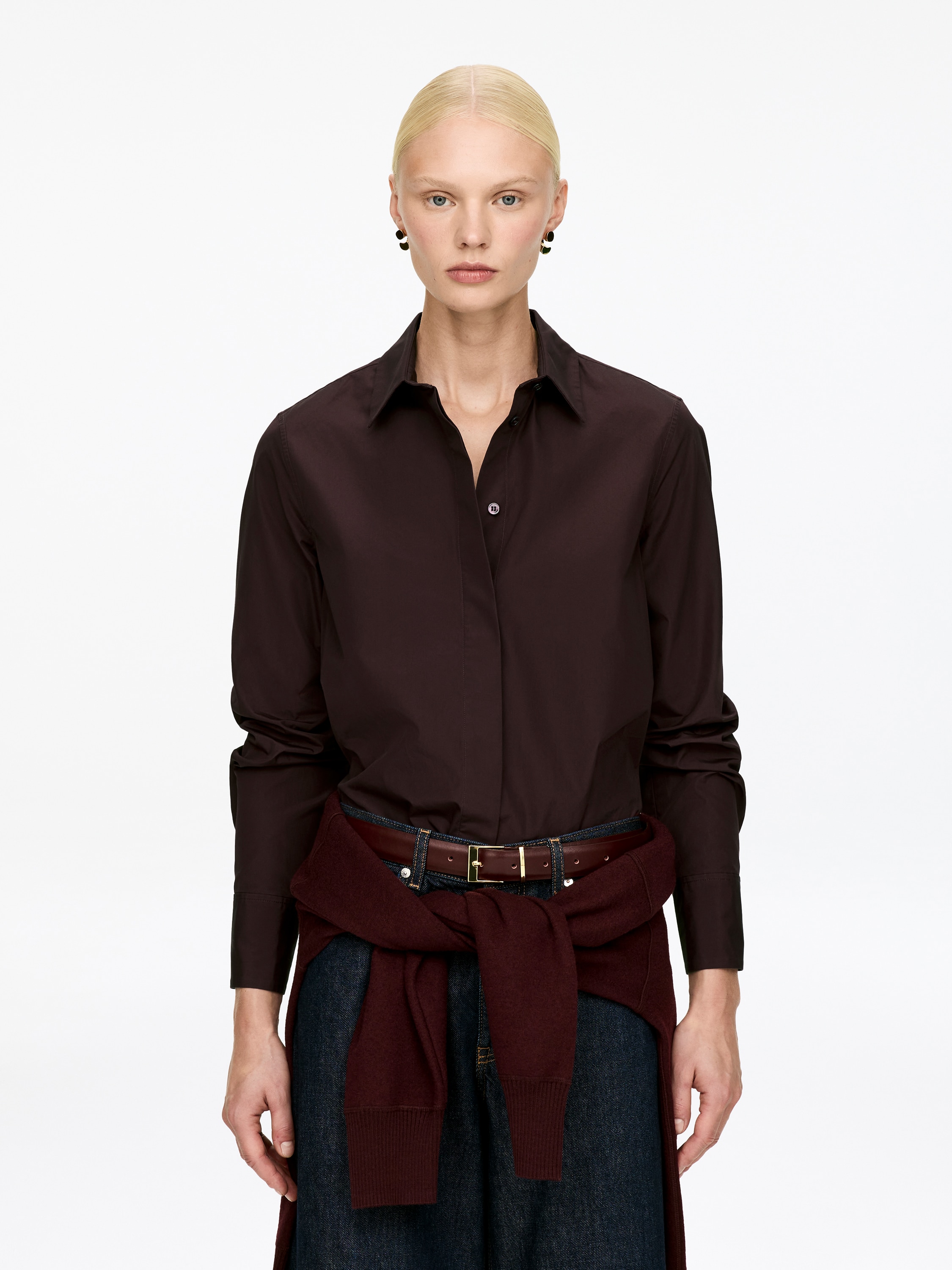 Regular-Fit Poplin Shirt - Burgundy/White